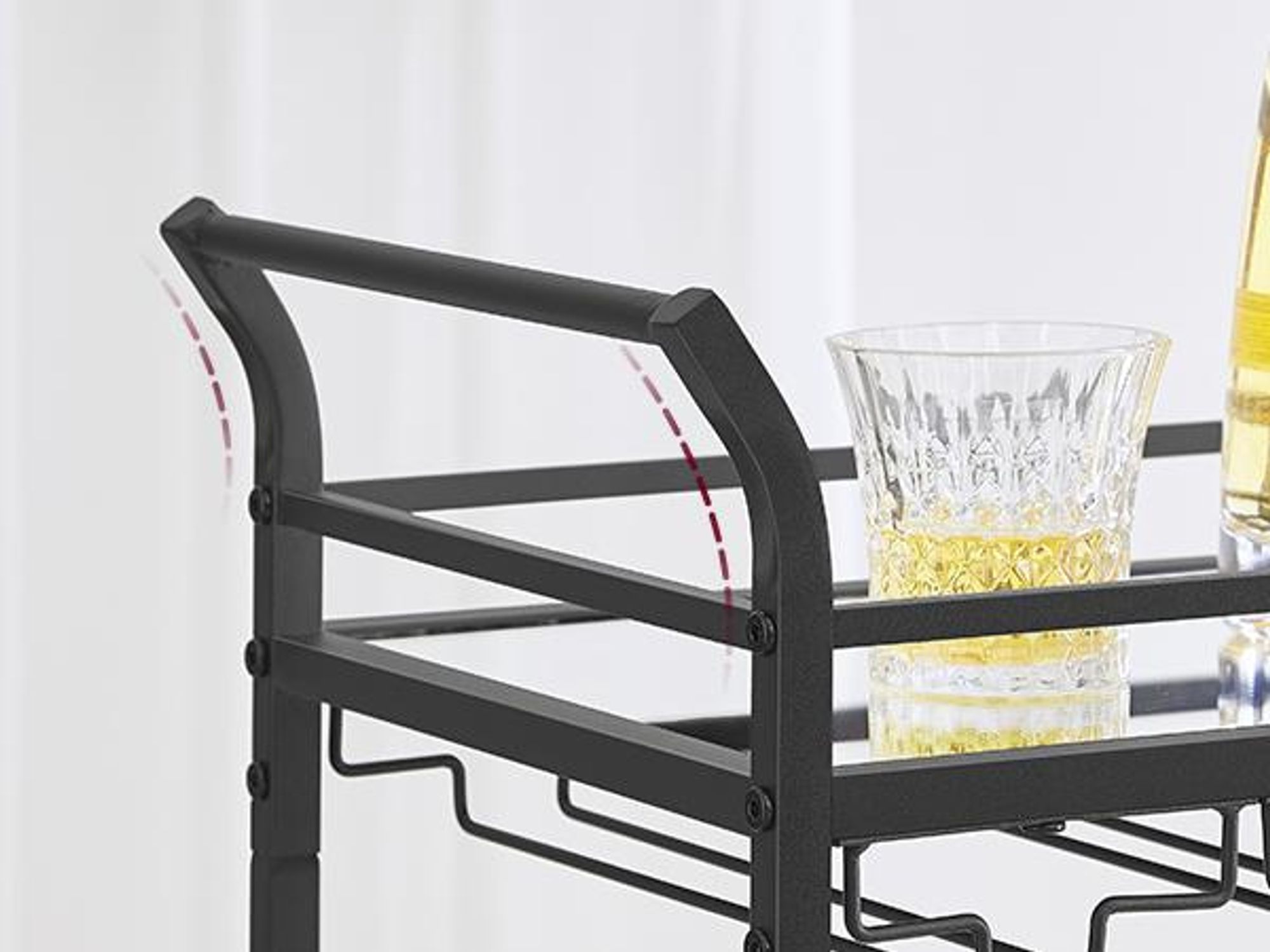 VASAGLE kleine Servierwagen, Rollwagen, verspiegelte Glasablagen, schwarz