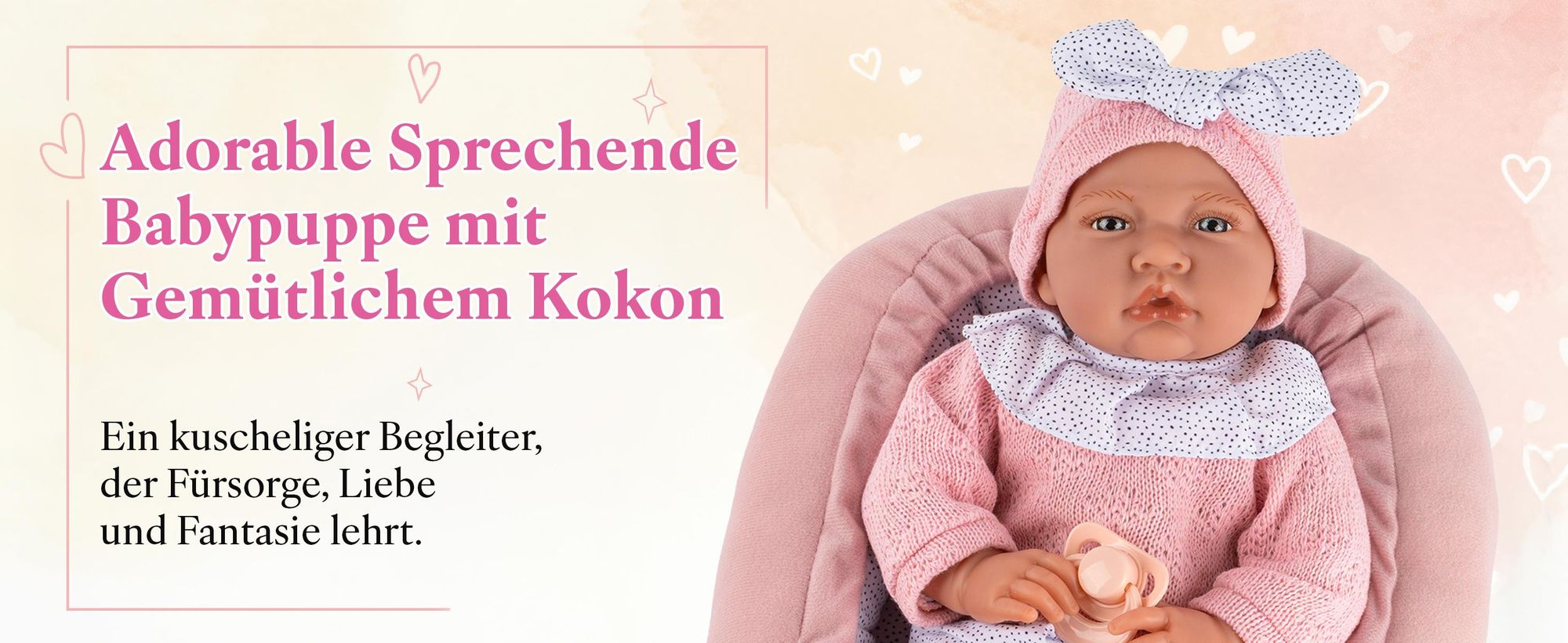 Kinderplay Babypuppe Lili 41 cm – sprechende Puppe mit Softkörper, wendbarem 43‑cm‑Kokon, Outfit & Schnuller (KP3513)