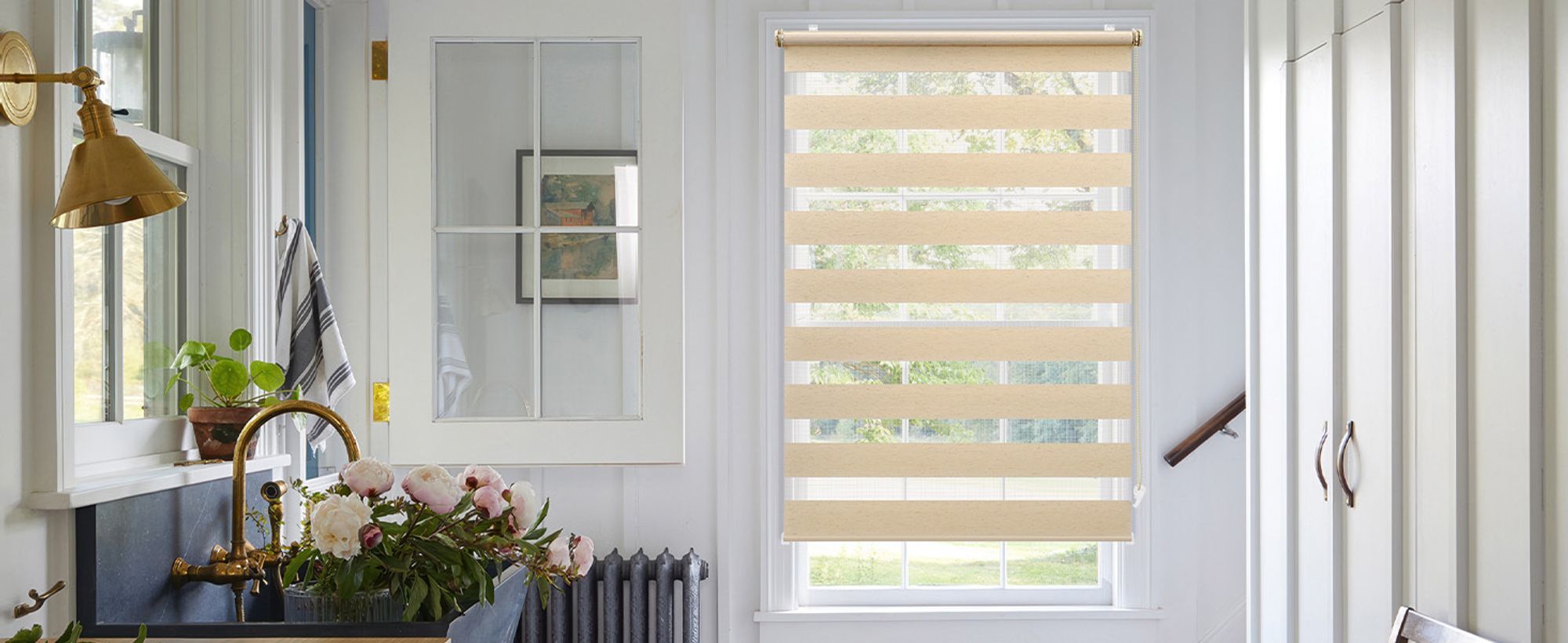 Doppelrollo 65x130cm Leinen Duo Rollo Klemmfix ohne Bohren Jalousie Rollos für Fenster und Tür