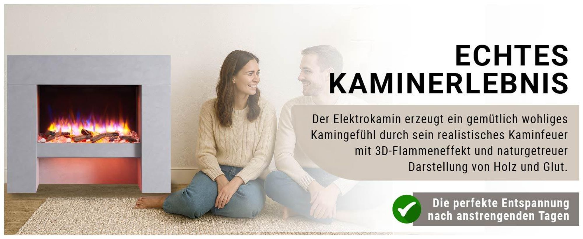 Elektrisches Kaminfeuer Balderia Naran grau 2000 Watt inkl. Fernbedienung