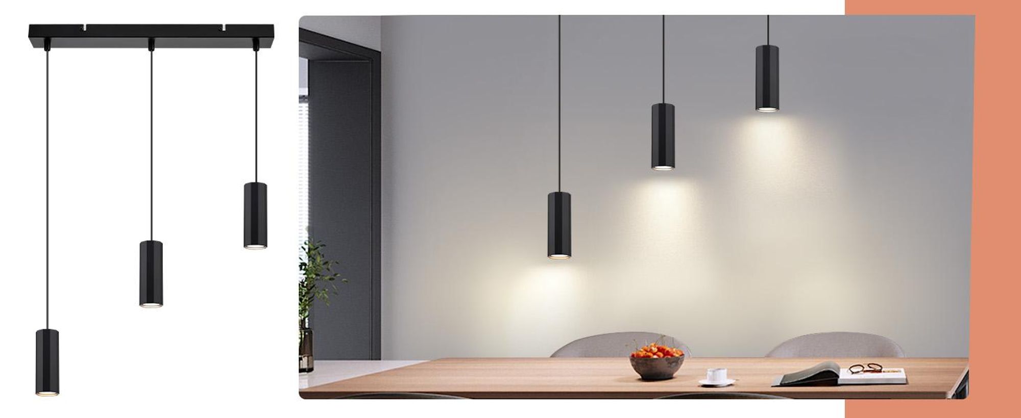 ZMH Pendelleuchte Esszimmer 3 Ecikg Flammig Modern Hängelampe Pendellampe GU10 Metall Hängeleuchte für Wohnzimmer Küche Schlafzimmer Schwarz