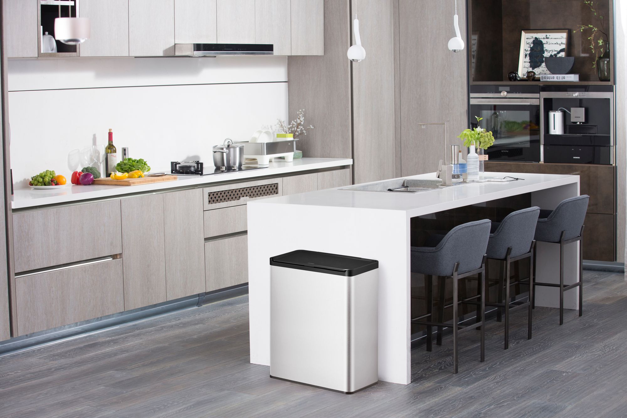 EKO - Essential Touch Recycler Abfalleimer 20+20 Liter - Stainless steel Polypropylene  - Matt Edelstahl, Schwarz