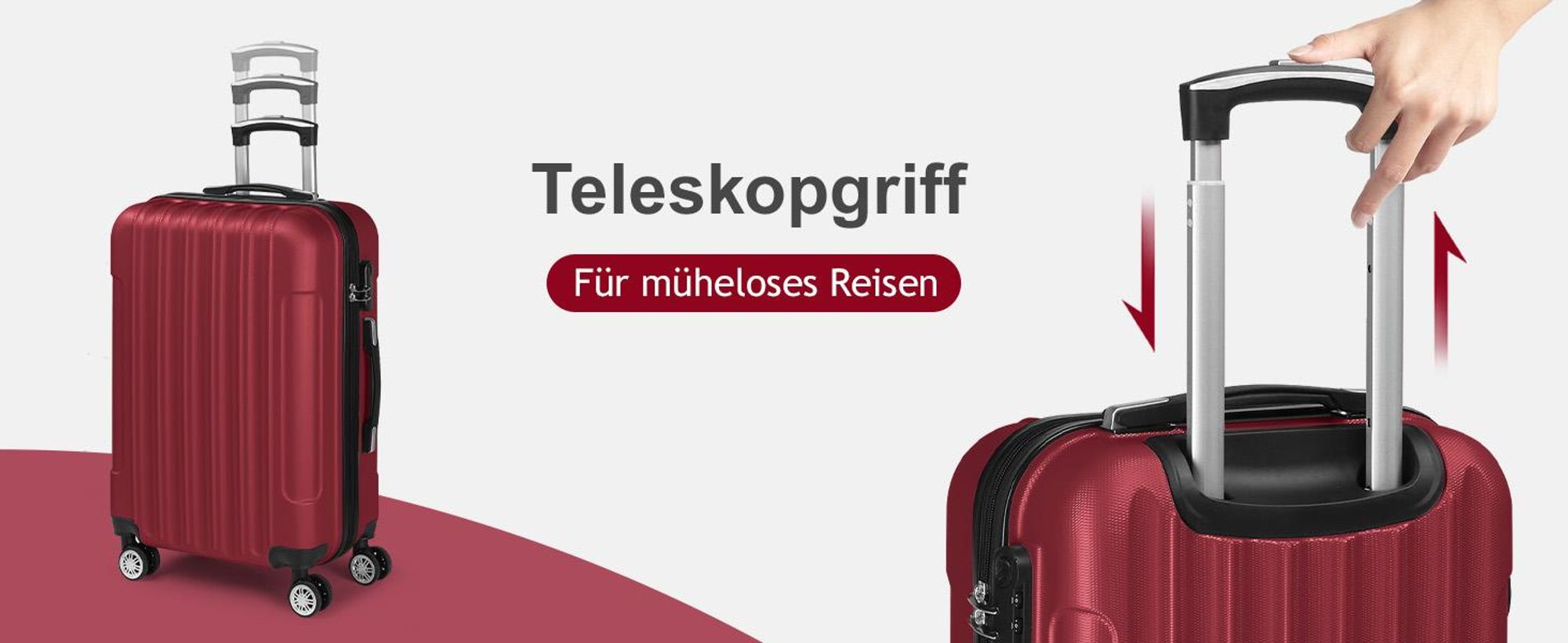 FCH Hartschalenkoffer Reisekoffer-Set Koffer-Set Trolley-Set 5 Stk. mit Längsstreifen ABS, Burgunderrot