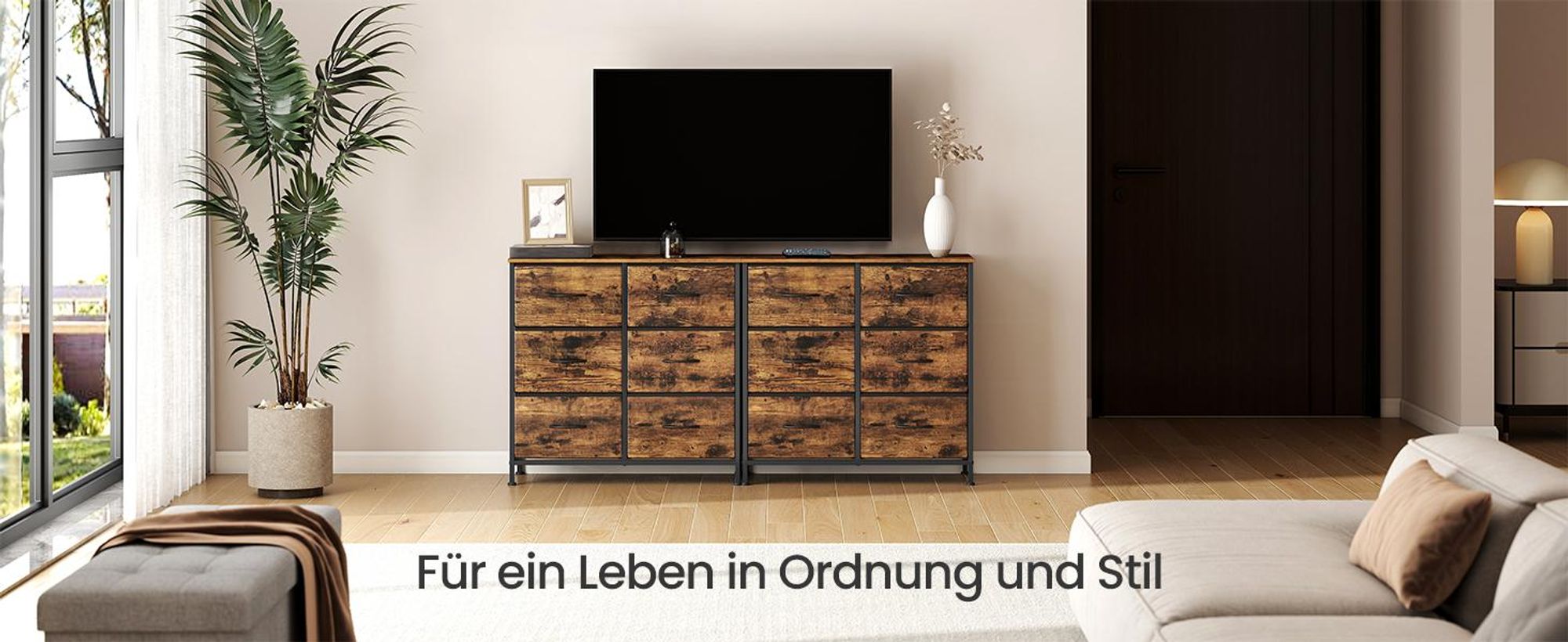 SONGMICS Kommode, Schrank, 6 Stoffschubladen, Aufbewahrungsschrank, Stahl