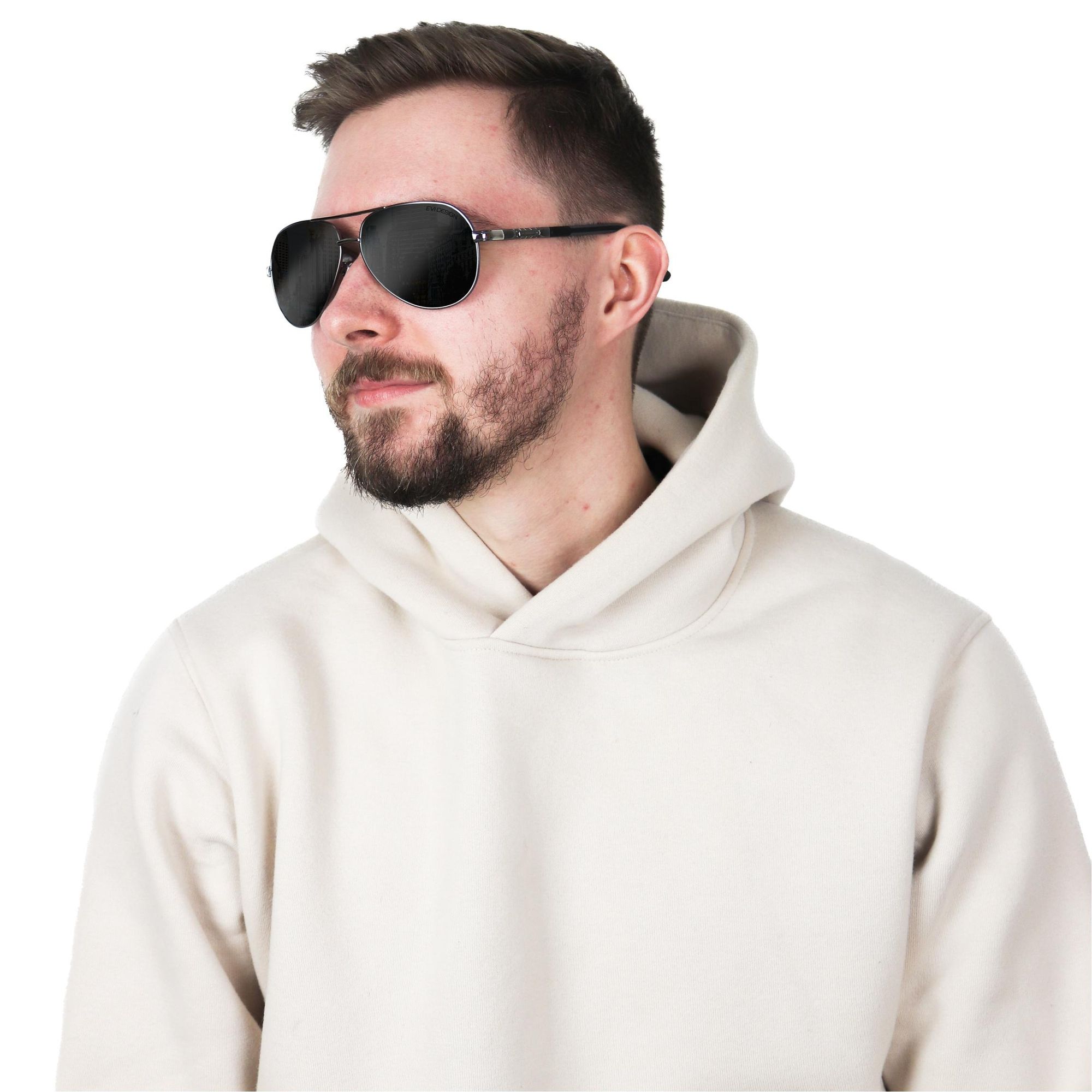 Aviator Sonnenbrille Herren Polarisiert UV400, klassische Pilotenbrille mit Metallrahmen, inkl. Etui & Zubehör-Set, EVI DESIGN, Schwarz
