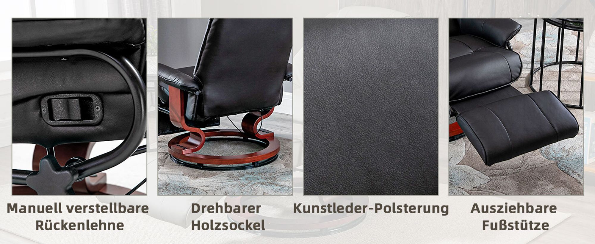 HOMCOM Relaxsessel Fernsehsessel Liegesessel Air-Leder 360° Drehstuhl neigbar