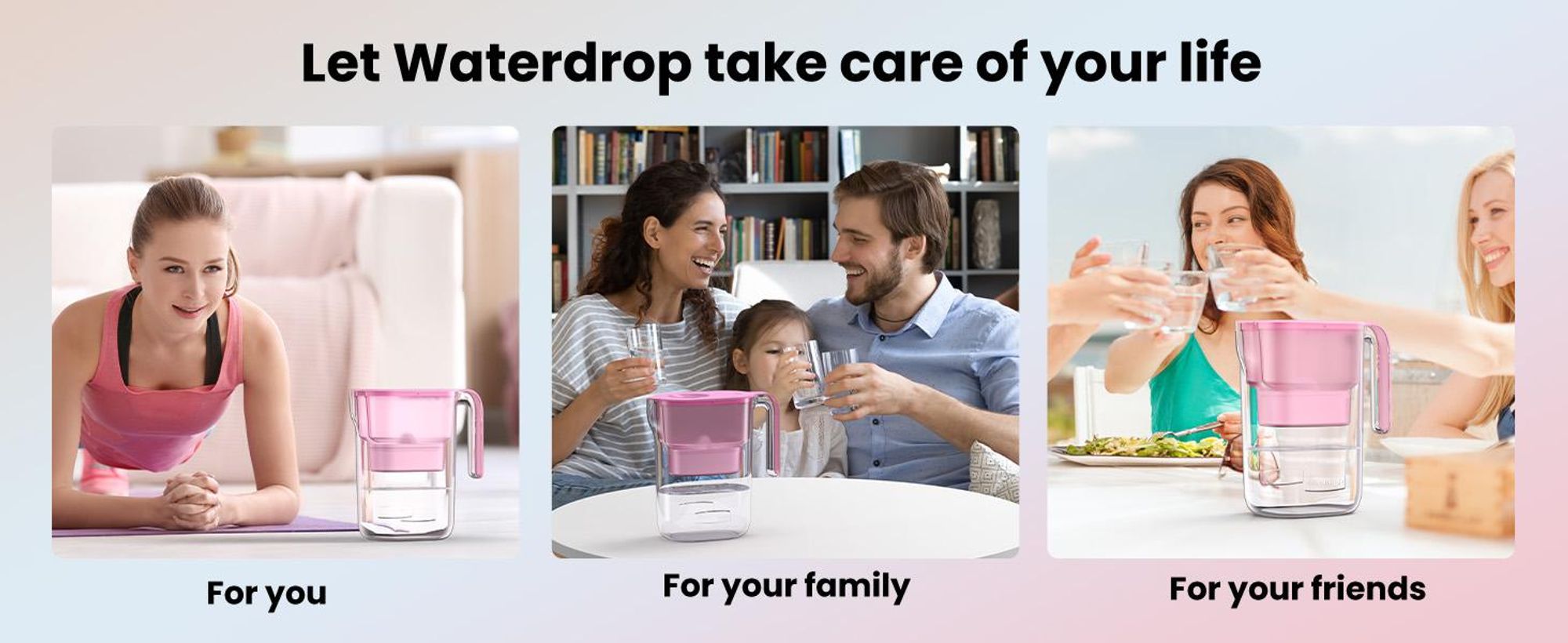 Waterdrop Elfin Kühlschrank Wasserfilterkrug mit 4×90 Tage Filterkartusche, 2.5L, NSF er, BPA Frei, Rosa (Ersatzfilter: WD-PF-01A)