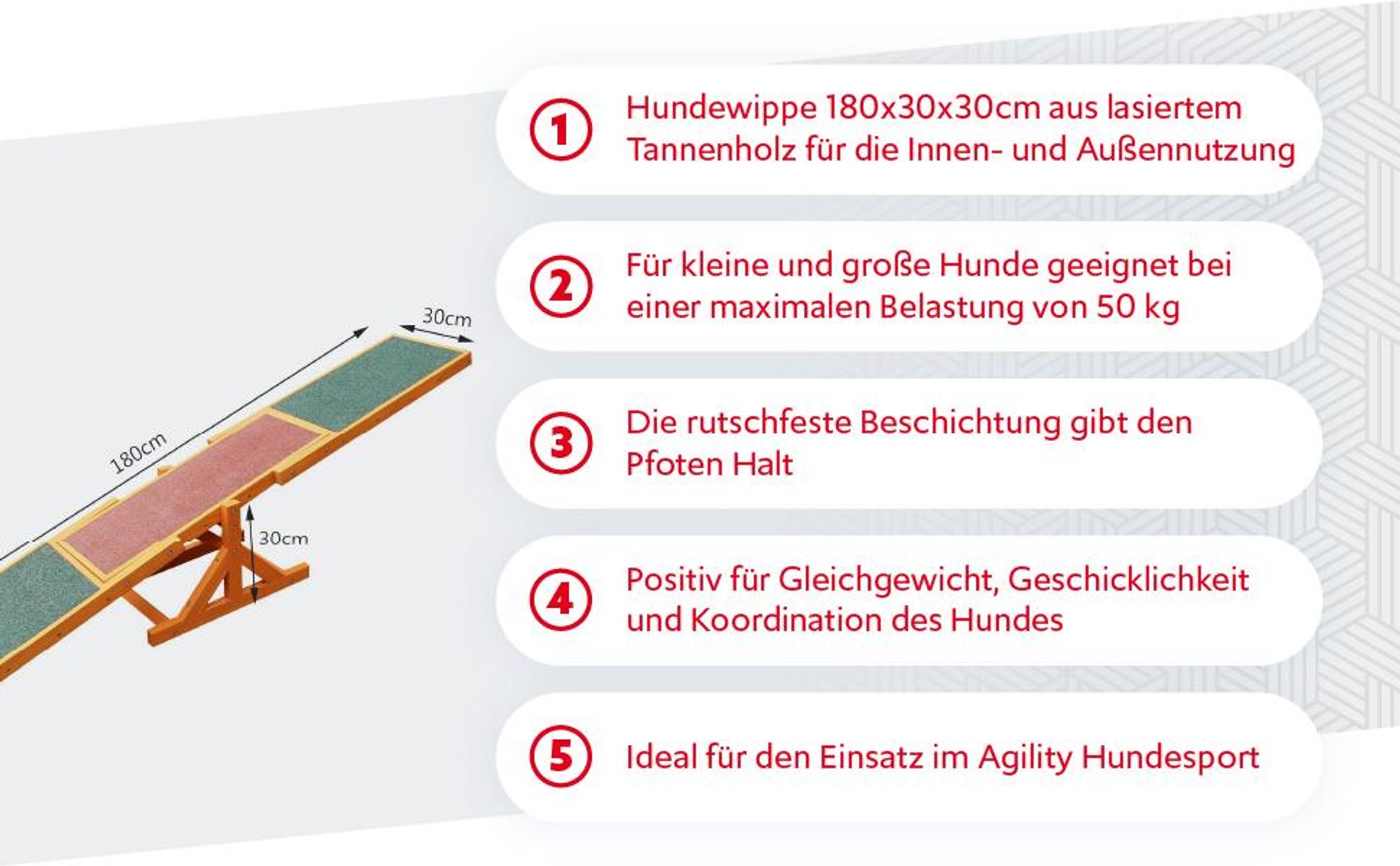 Wiltec Hundewippe 180x30x30cm für kleine & große Hunde zum Hundesport z.B. Agility Training, aus Holz, Spielerische Förderung der Kondition