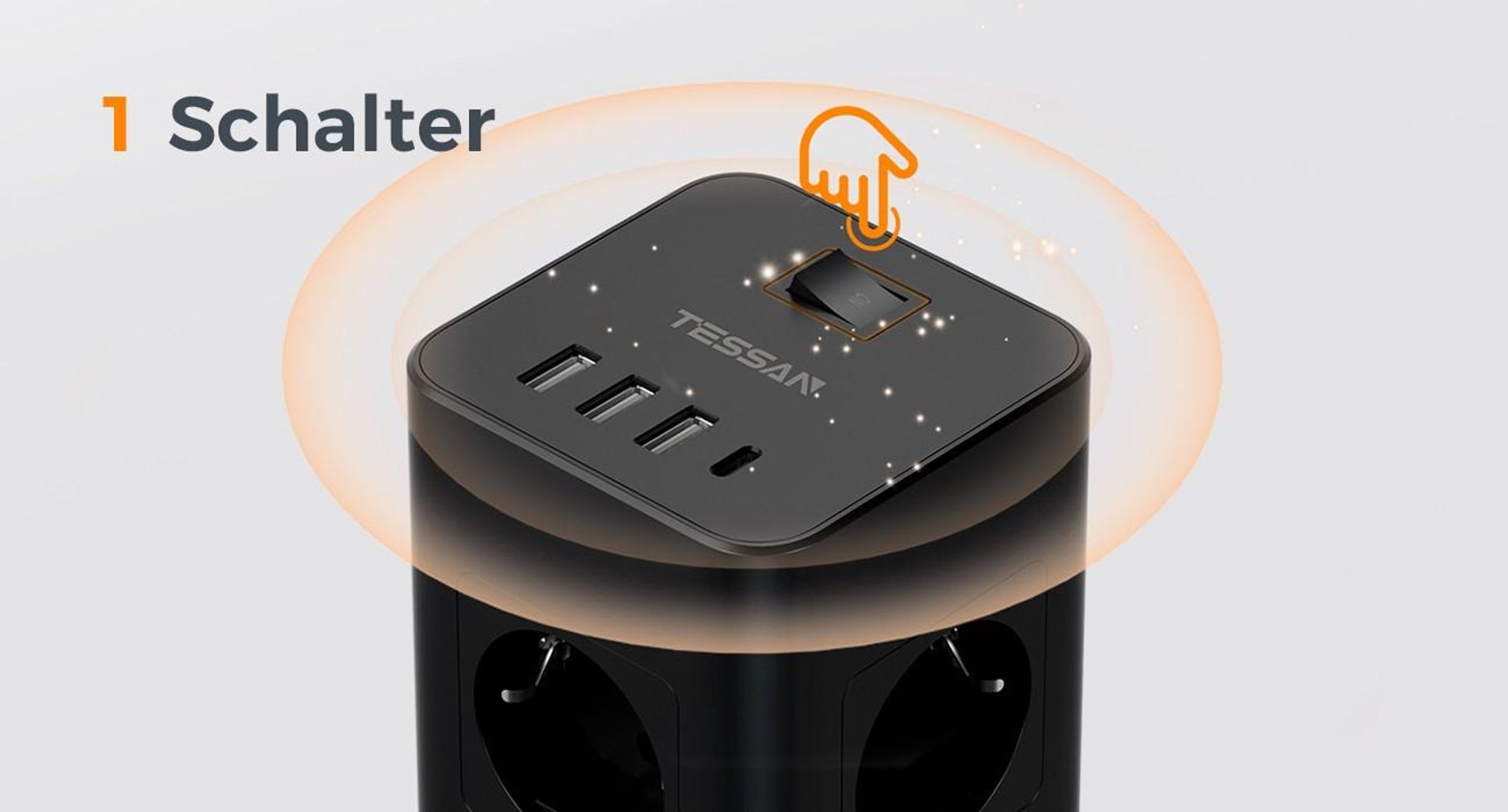 TESSAN 8 Fach Mehrfachsteckdose mit 1 USB C 3 USB A Verlängerungskabel 2M für Zuhause 3600W