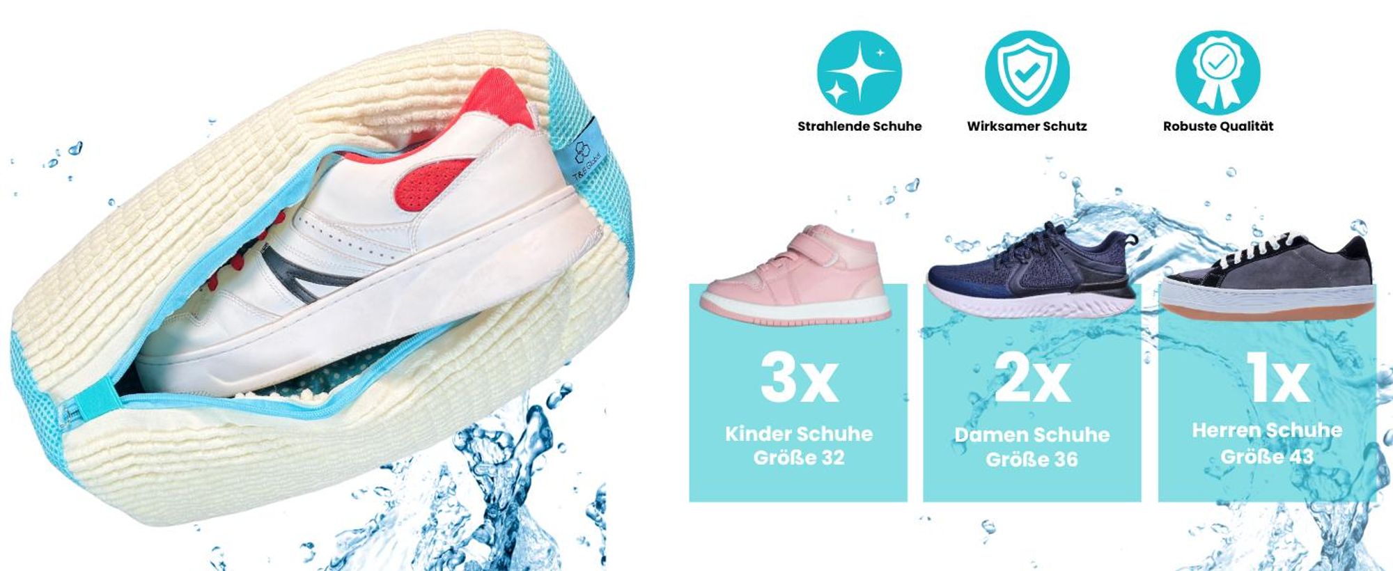T&B Schuhwaschbeutel Waschmaschine – 2 Stück - Weiß -  360° Reinigung - Wäschesack Schuhe - wiederverwendbarer Schuhwaschsack für Sneaker, Turnschuhe,