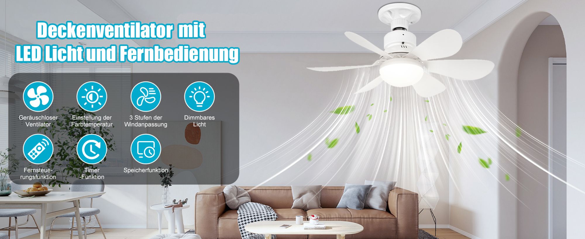 40W Deckenventilator mit Beleuchtung und Fernbedienung E27 3 Farbtemperatur Dimmbar 3 Windgeschwindigkeit Lüfterleuchte, Weiß