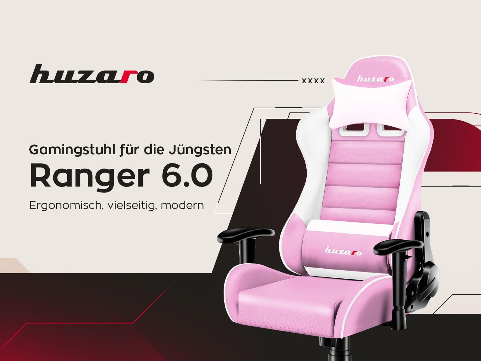 Huzaro Kinder Schreibtischstuhl Ranger 6.0 Gaming Stuhl Racing Sessel Bürostuhl Drehstuhl Gamer bis 130 kg Rosa