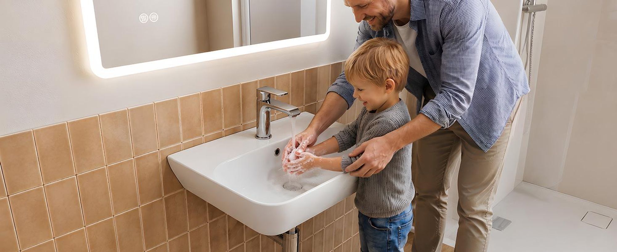 HOROW 56 x 40 cm Hänge Waschbecken, Badezimmer Aufsatzwaschbecken, Handwaschbecken für Gäste wc, mit Wasserhahnloch und einen Überlauf