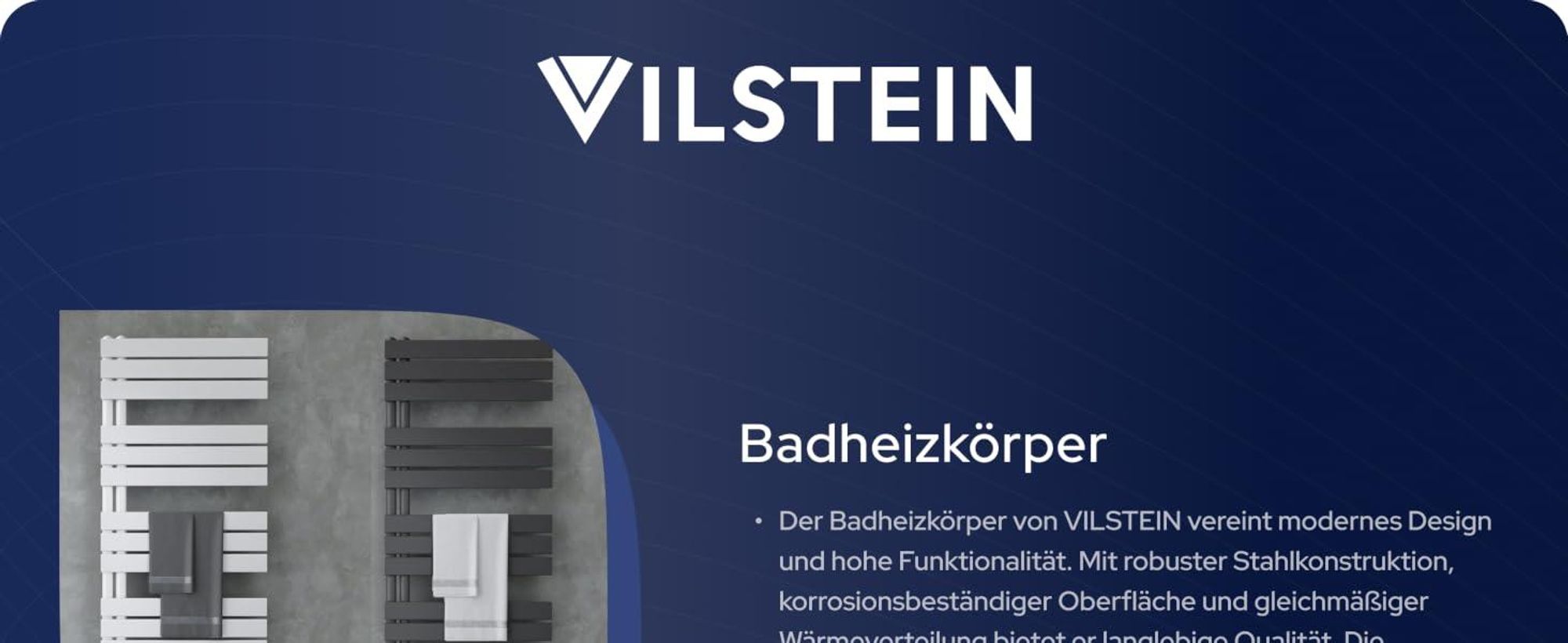 VILSTEIN Badheizkörper Seitliche Paneel-Heizkörper, Weiß, 1800 x 500 mm