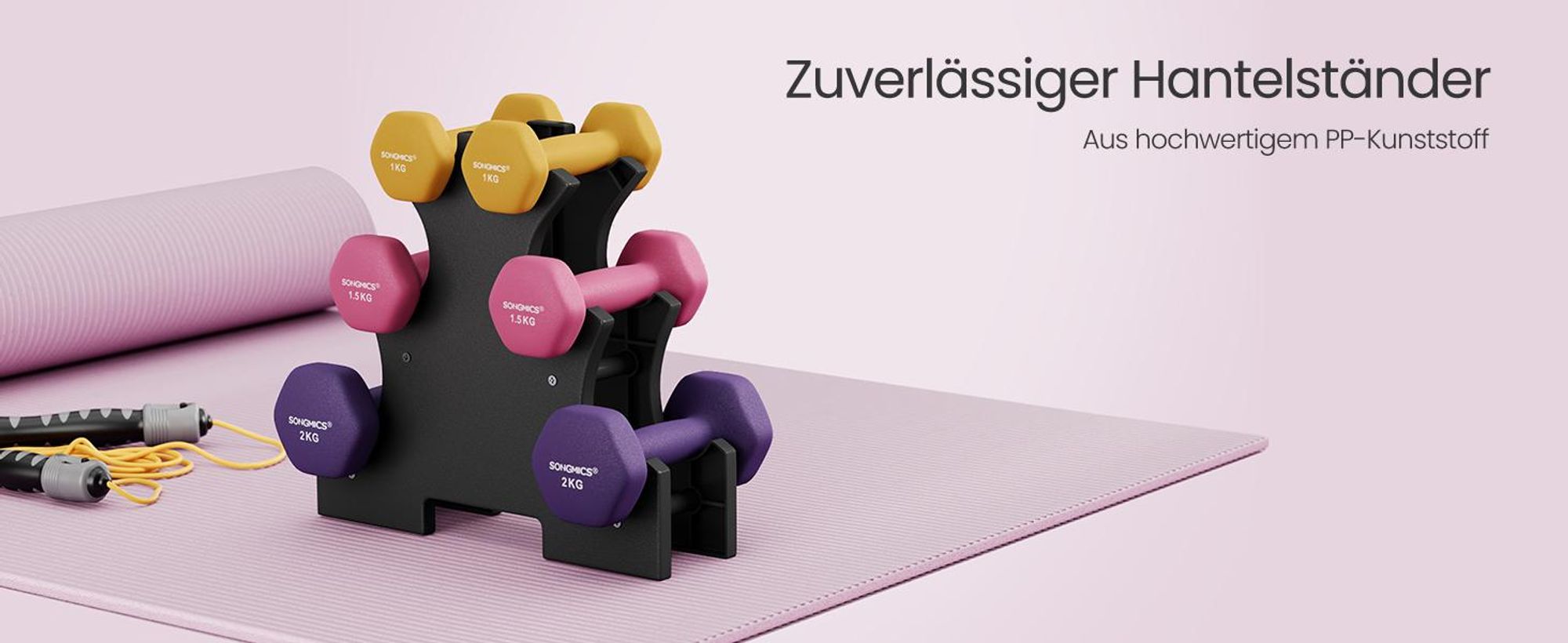 SONGMICS Kurzhantel Set, Hexagon, mit Hantelständer, mattes Finish, Neopren-Beschichtung, Krafttraining