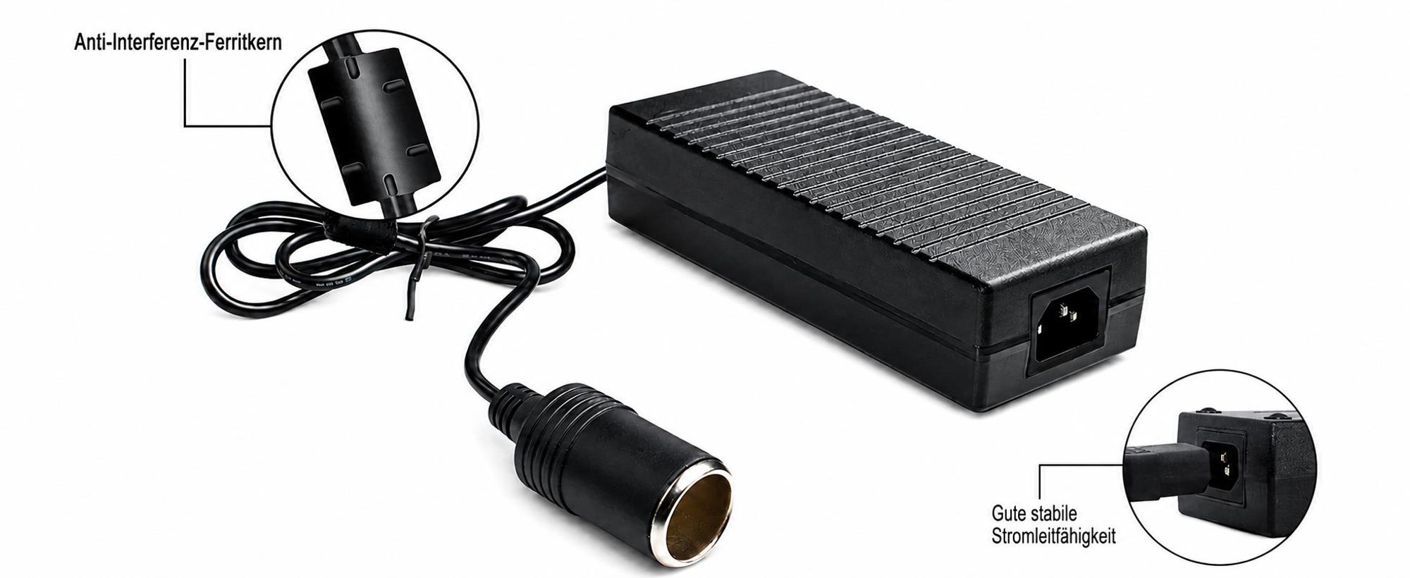 O49C 180W KFZ-Netzadapter 230V auf 12V – AC 100–240V auf DC 12V 15A, Auto-Steckdose Ladegerät für KFZ-Geräte