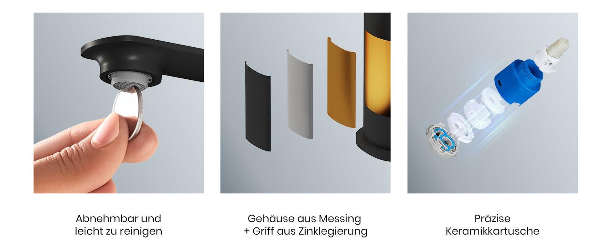 EMKE Waschbeckenarmatur Waschtischarmatur Badarmatur Einhebelmischer Wasserhahn Bad aus Messing 269 x 215 x 49mm Matt Schwarz