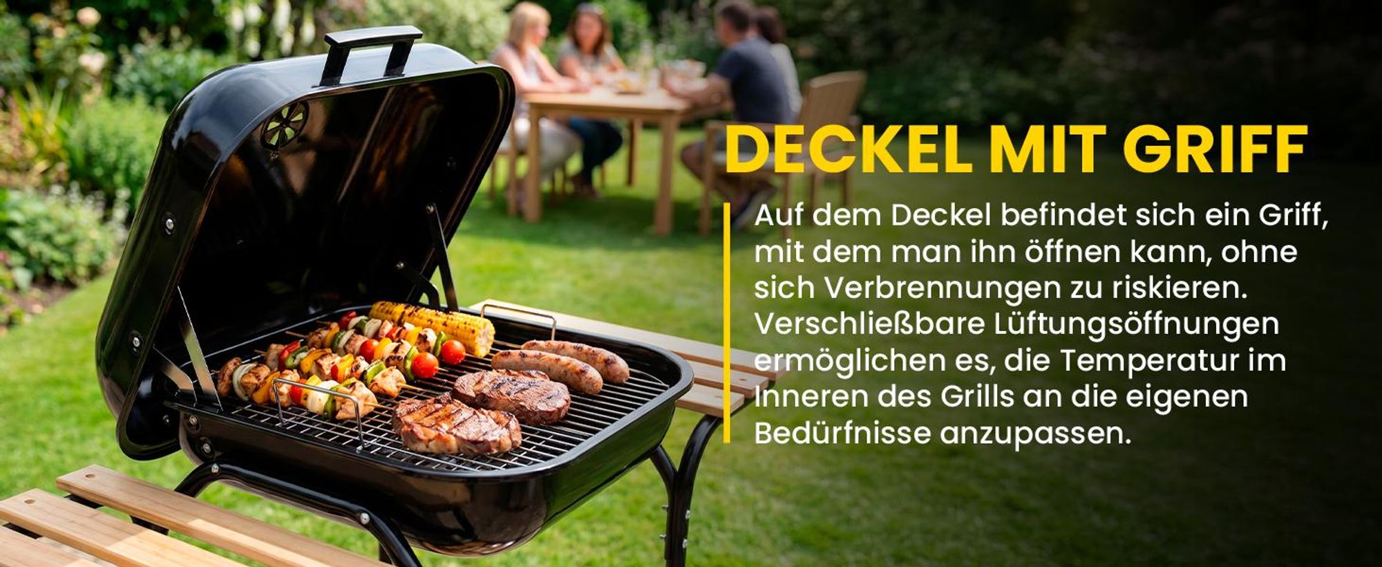 Holzkohlegrill Grillwagen mit Ablagen Gartengrill Camping Garten mit Rädern Terrasse BBQ
