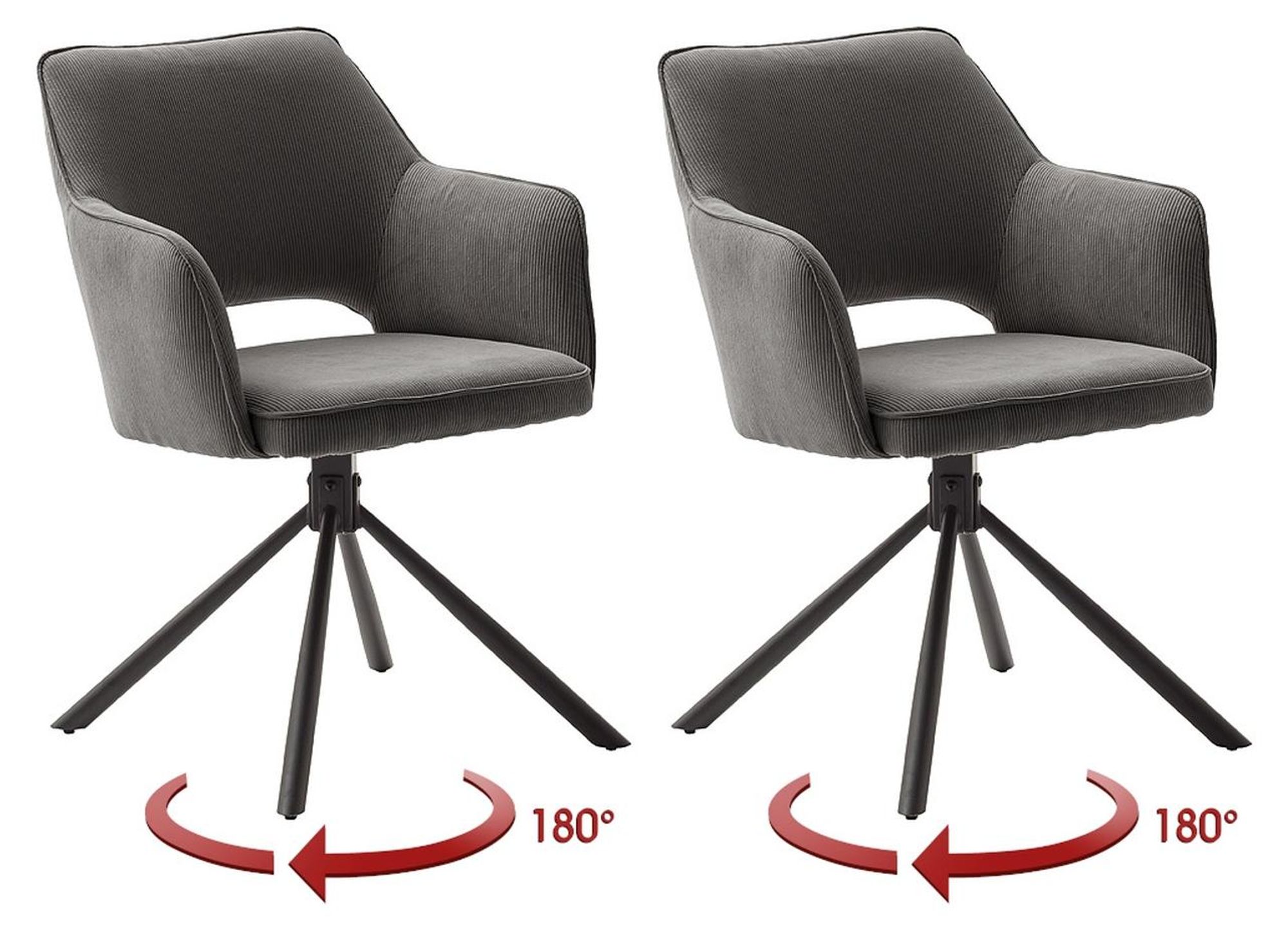 LUZON 4 Fuß Stuhl mit Armlehnen – Armlehnstuhl mit 180°-Drehfunktion und Cord-Optik