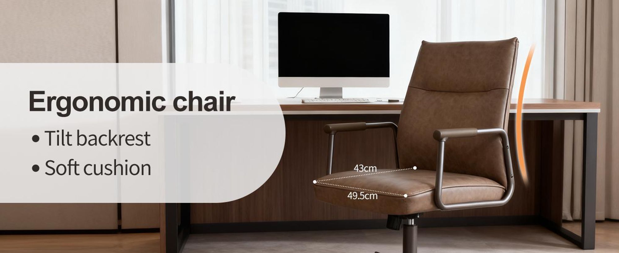Duhome Kancelárska stolička Ergonomická otočná kancelárska stolička s nastaviteľnou výškou a podrúčkami Otočná stolička s kolieskami do kancelárie, hnedá