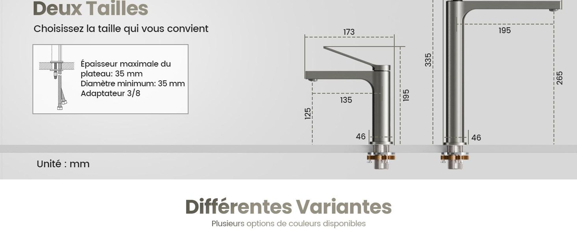 EMKE Robinet salle de bain anthracite mat 195x173x46mm, laiton, cartouche céramique, robinet salle de bain, mitigeur lavabo, mitigeur lavabo