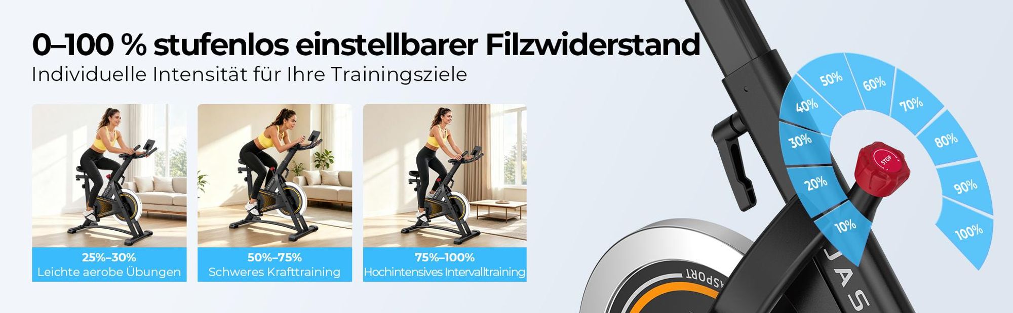 JASPORT A3 Leises Heimtrainer Fahrrad,  LED-Monitor, Bluetooth & App, verstellbarer Sitz & Widerstand, Tablet-Halter, bis 120 kg, Fitnessbike Zuhause
