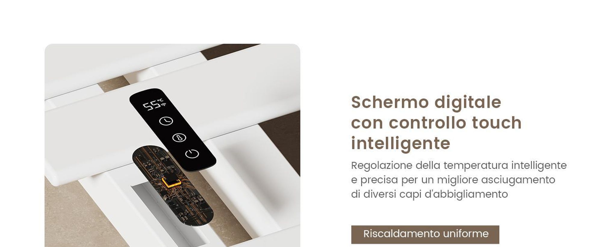EMKE Scaldasalviette elettrico 1300X500mm 440W bianco, intelligente WiFi App, touch LCD, Timer 1-9H, IPX5