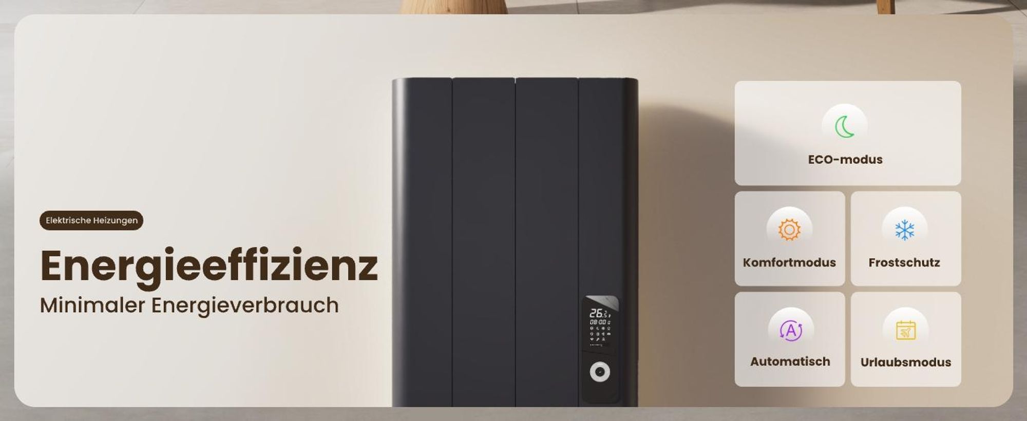 EMKE® Elektroheizung 1000W LCD Display Anthrazit Elektro Konvektor 1600x362x60mm WiFi + Alexa/Google Home, Wandmontage Elektroheizkörper für 9m² Raum