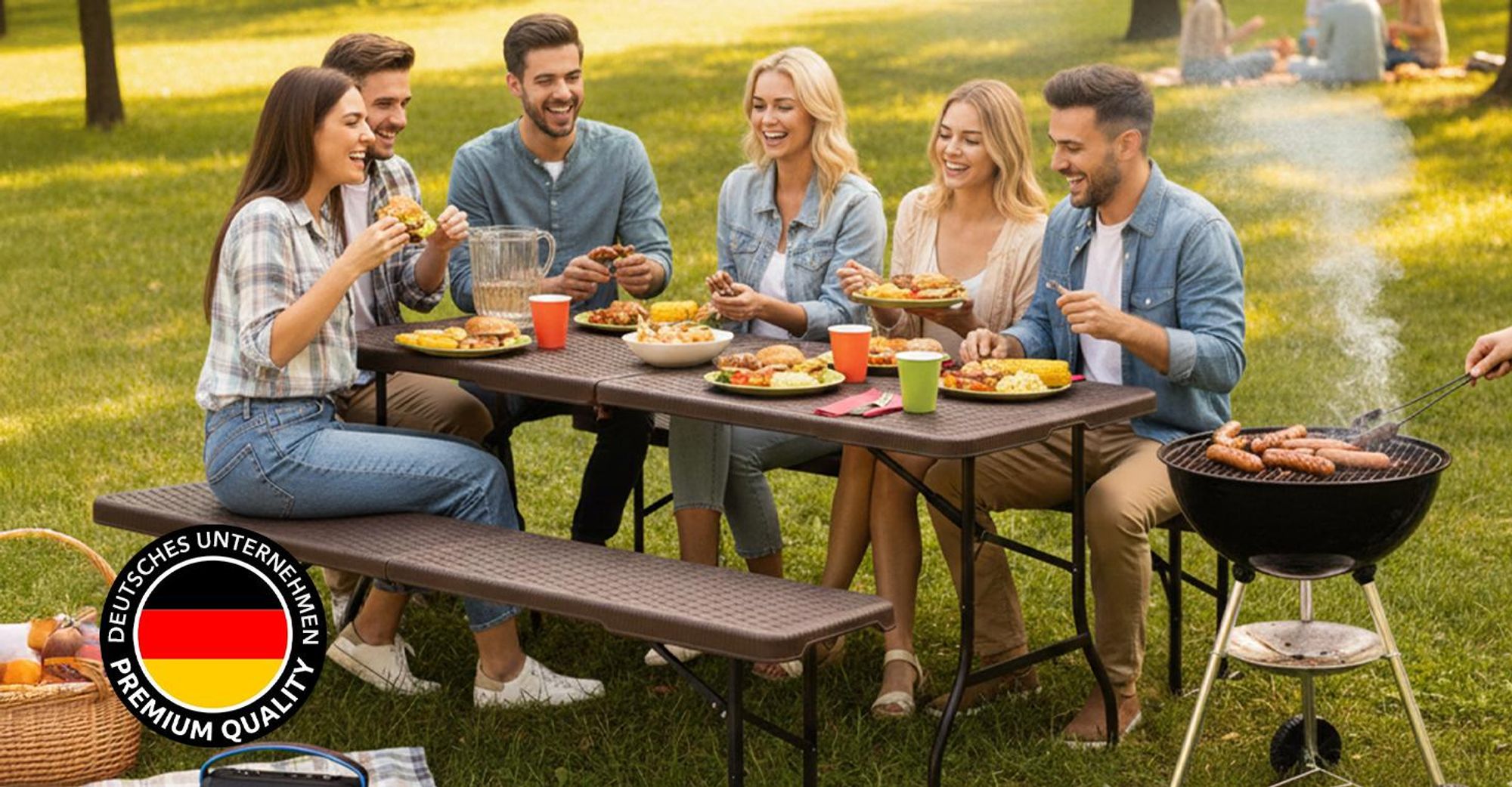 Floordirekt Gartenbank Kagawa klappbare Sitzbank wetterfest 183 cm in Braun für Garten, Balkon & Events