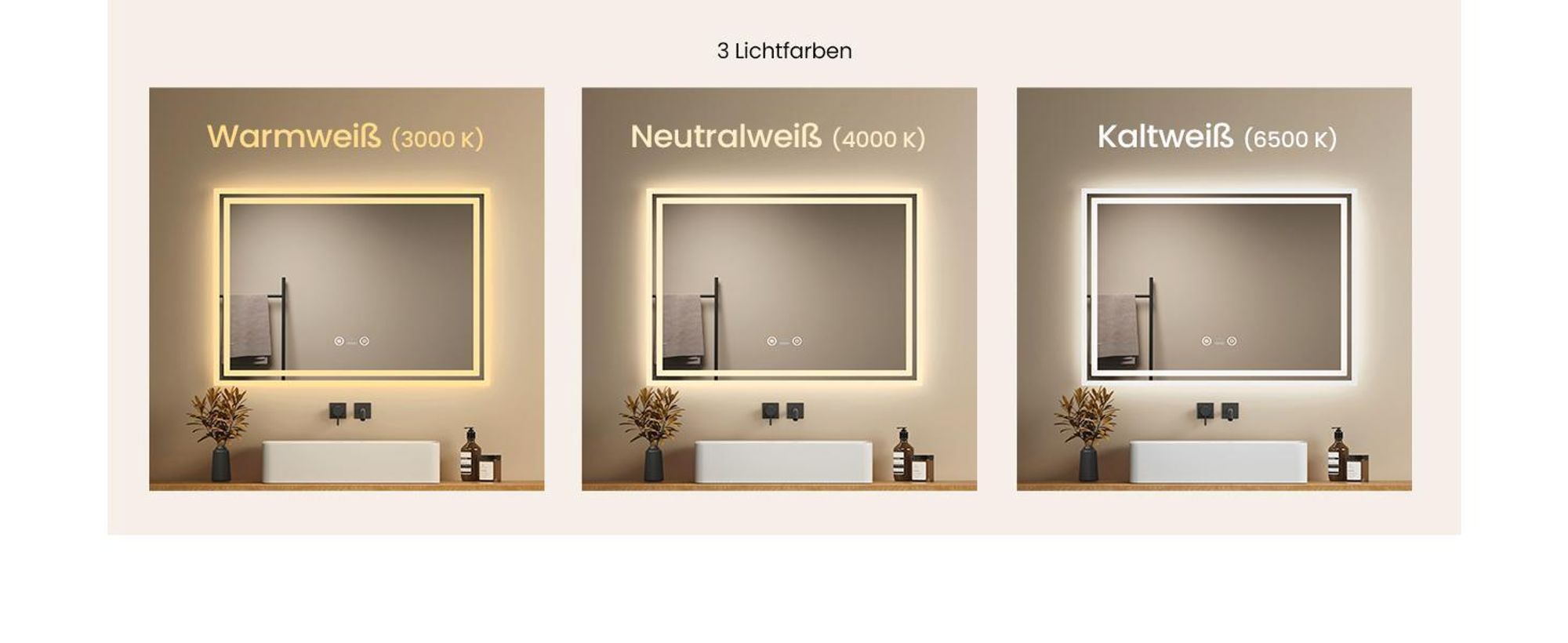 EMKE LED Badspiegel mit Bewegungssensor 80x60cm mit Touch, Beschlagfrei, 3 Lichtfarbe dimmbar, 1 Stunden automatische Abschaltung IP44 energiesparend
