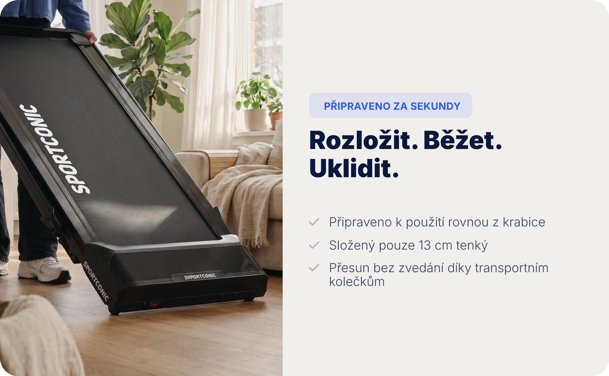 Sportconic Elektrický Běžecký Pás 12 km/h, Skládací Walking Pad Domov Kancelář, 9 % Sklon, LED Displej, Držák na Tablet