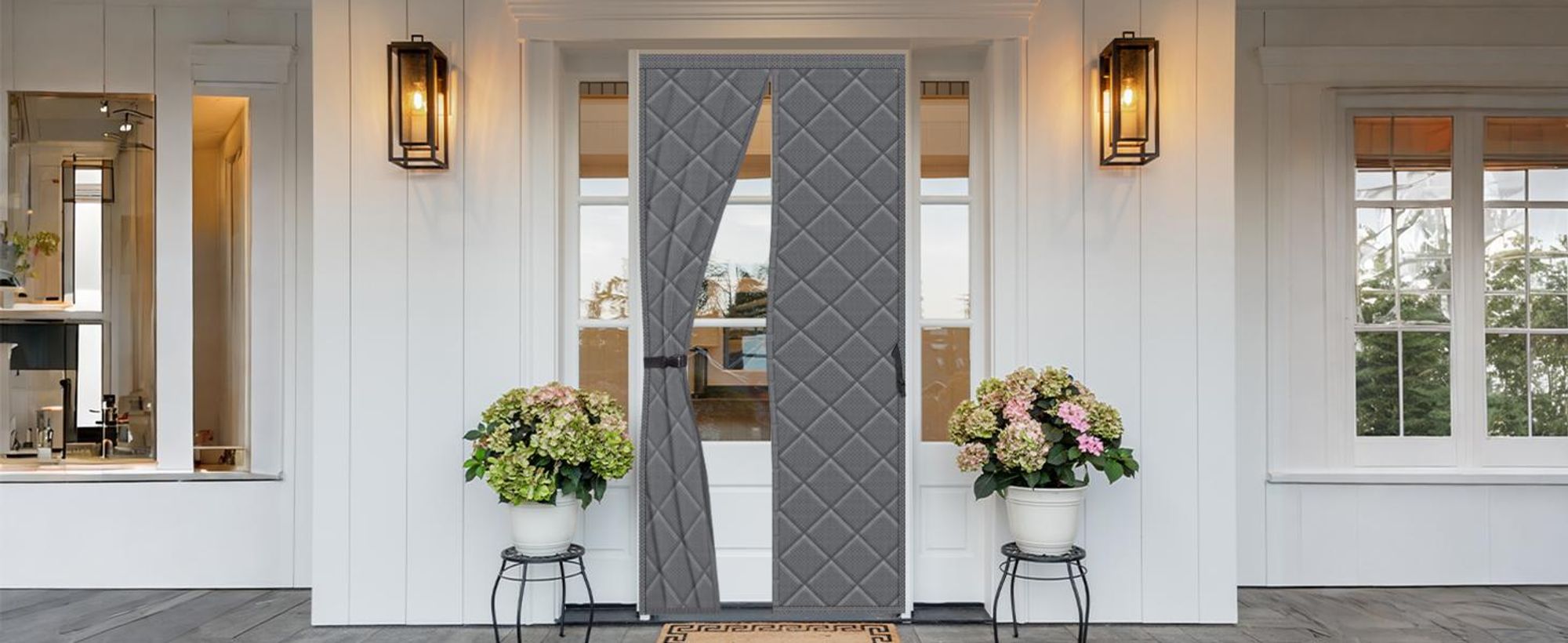 Sekey Thermo Kälteschutz Türvorhang Verdunkelung Raumteiler-Vorhänge, Magnetischer Wärmeschutzvorhang Wasserdicht Winddicht Grau, 70 x 200 cm