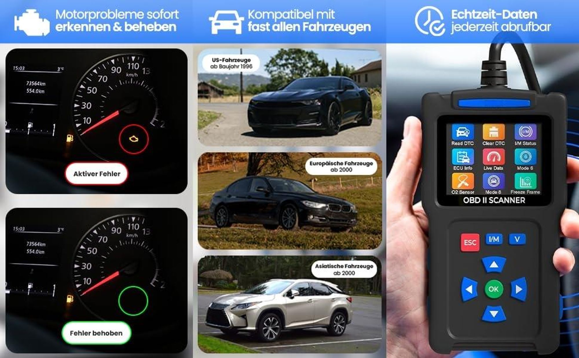 T200 Alles in einem OBD2 Diagnosegerät mit LCD Anzeige | OBD2 Scanner für Autos mit Motorcode Finder & Fehlerlesegerät | EOBD/obd-ii Diagnosewerkzeug