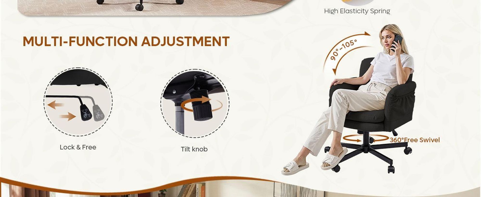 Bestier Schreibtischstuhl,gepolsterter Sitz, höhenverstellbar,verstellbare Armlehnen,Drehstuhl mit Rollen,für Homeoffice,Kommode, Schminktisch,Schwarz
