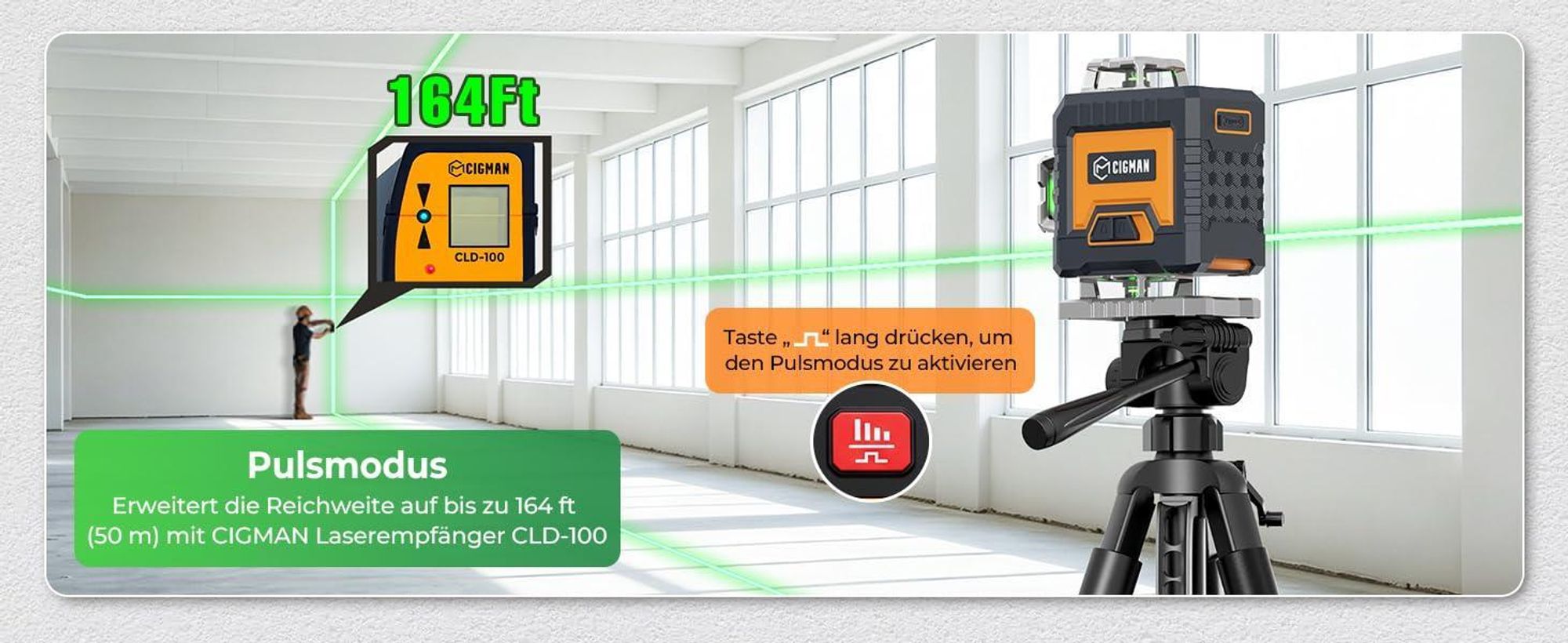 CIGMAN CM-G16T Set Krížový Laser 4x360° | 16-Liniový so Statívom 1,42m