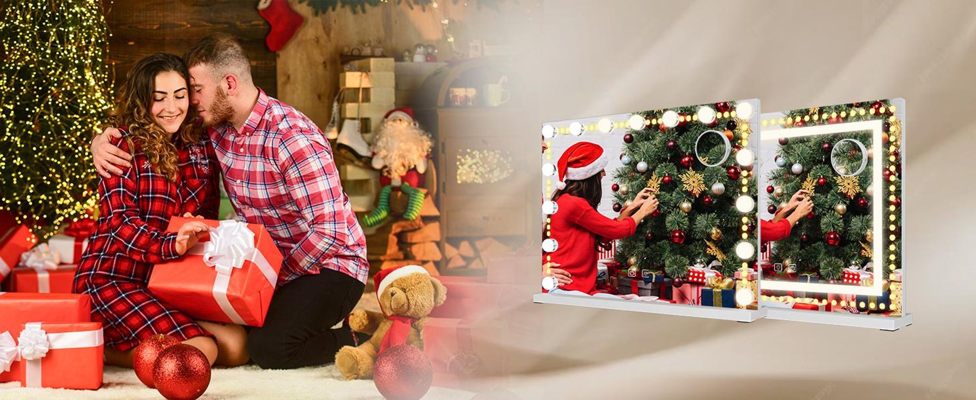 Puluomis Kosmetikspiegel Hollywood 15 LED 58x45cm 3 Farben Dimmbar Schminkspiegel mit Beleuchtung, USB,TYPC, 10xVergrößen, Spiegel Wandspiegel weiß