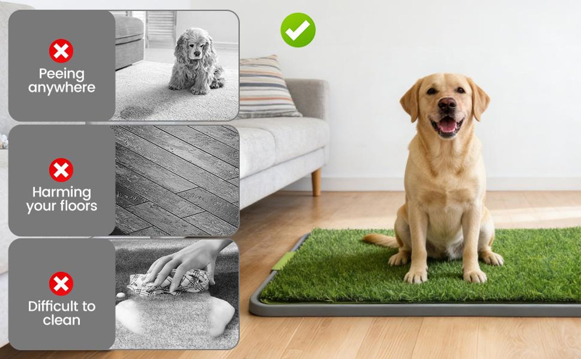 Hundeklo Rasen, Hundetoilette, Welpentoilette für die Wohnung, Hundeklo mit Kunstrasen, Indoor Haustiere WC, Trainingsunterlage für Welpen und Hunde