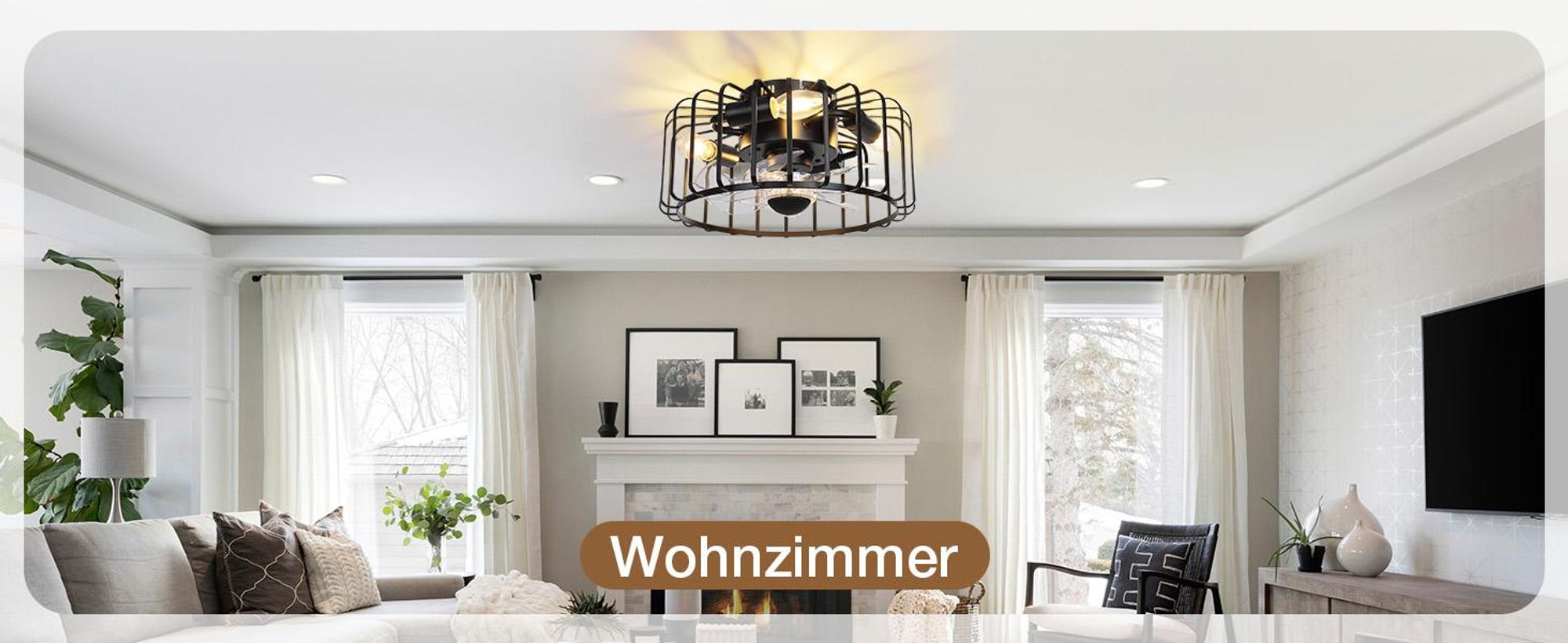 Deckenventilator mit Beleuchtung und Fernbedienung Metallkäfig DC Motor 4x E14 Glühbirnen 6 Stufige für Schlafzimmer, Wohnzimmer, Küche