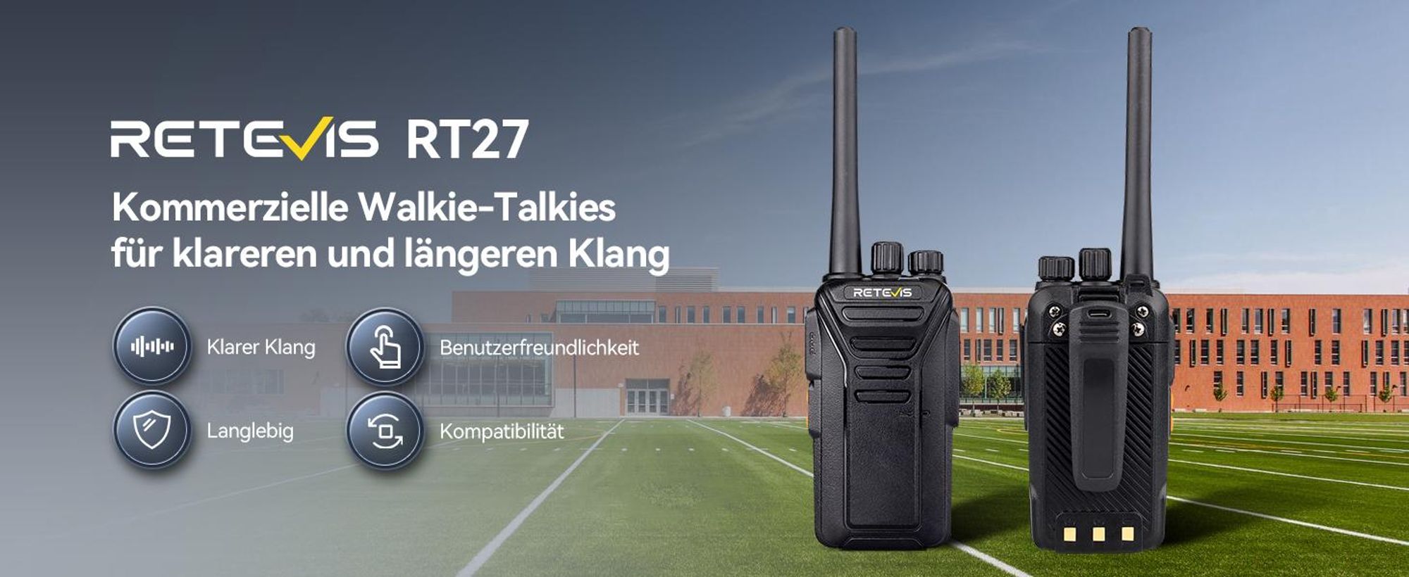 Retevis RT27 Funkgeräte mit Headset, PMR446 Walkie Talkie mit USB Ladeschale, 16 Kanäle CTCSS/DCS, DCS-Verschlüsselung, VOX, Funkgeräte für  Sicherheitsdienst, Schule, Baustelle, Supermarkt（10er）