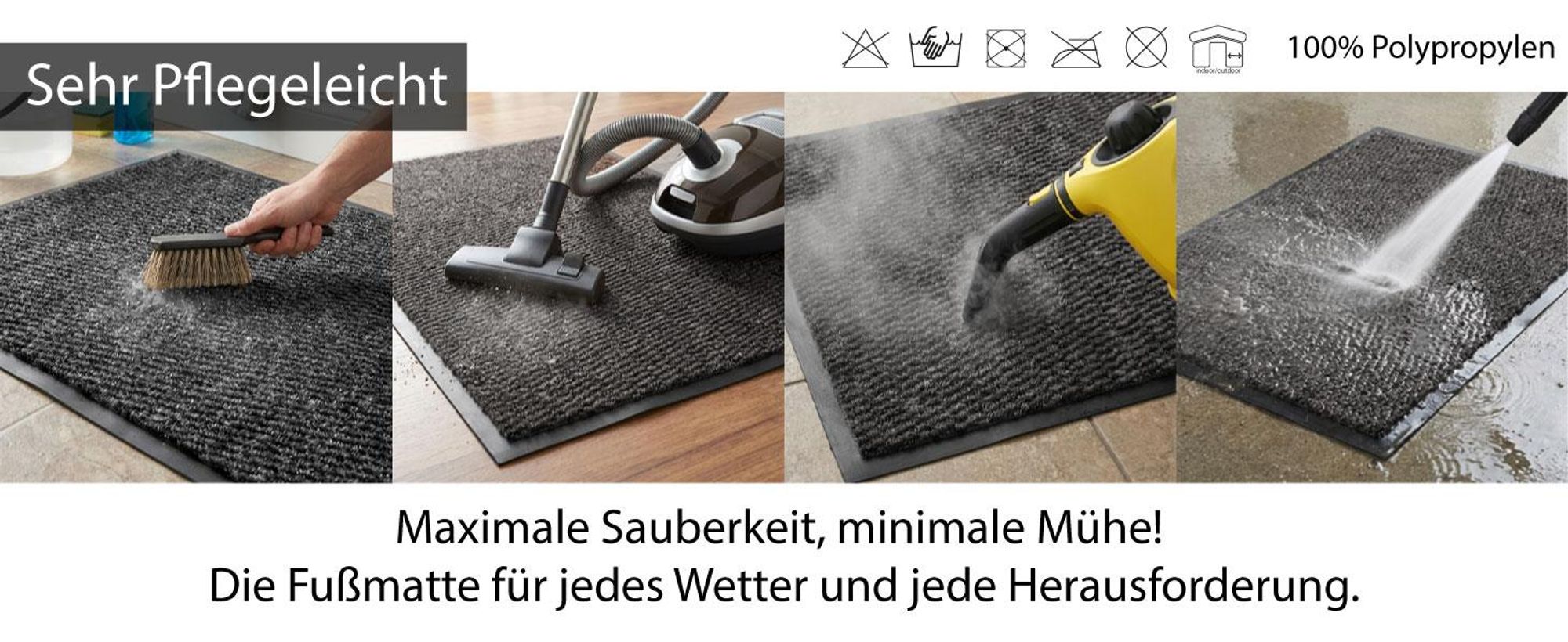 HELLSER Fußmatte – Schmutzfangmatte für außen & innen, rutschfest & flach (60 × 90 cm) Schwarz-Grau