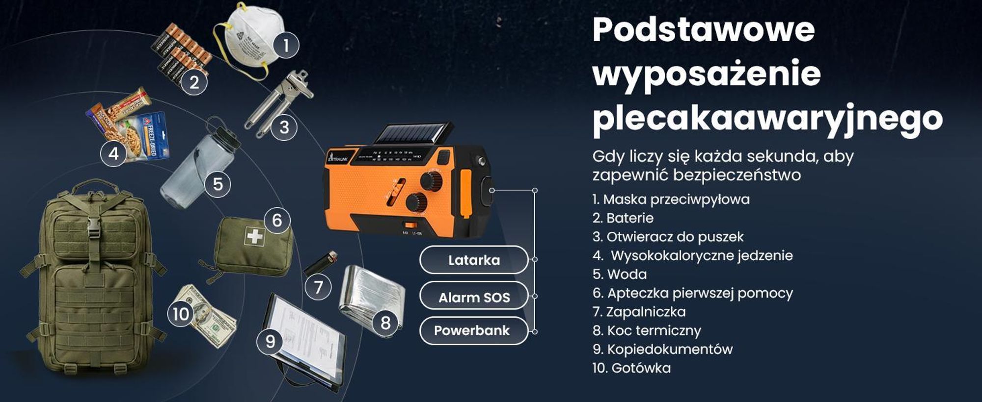Extralink RADIO AWARYJNE SOLARNE Z KORBKA DYNAMO POWERBANK 4000MAH Z LATARKA SOS SR-4000, Przenośny, Analogowy, AM, FM, 87 - 108 MHz, 552 - 1620 kHz, 3 W