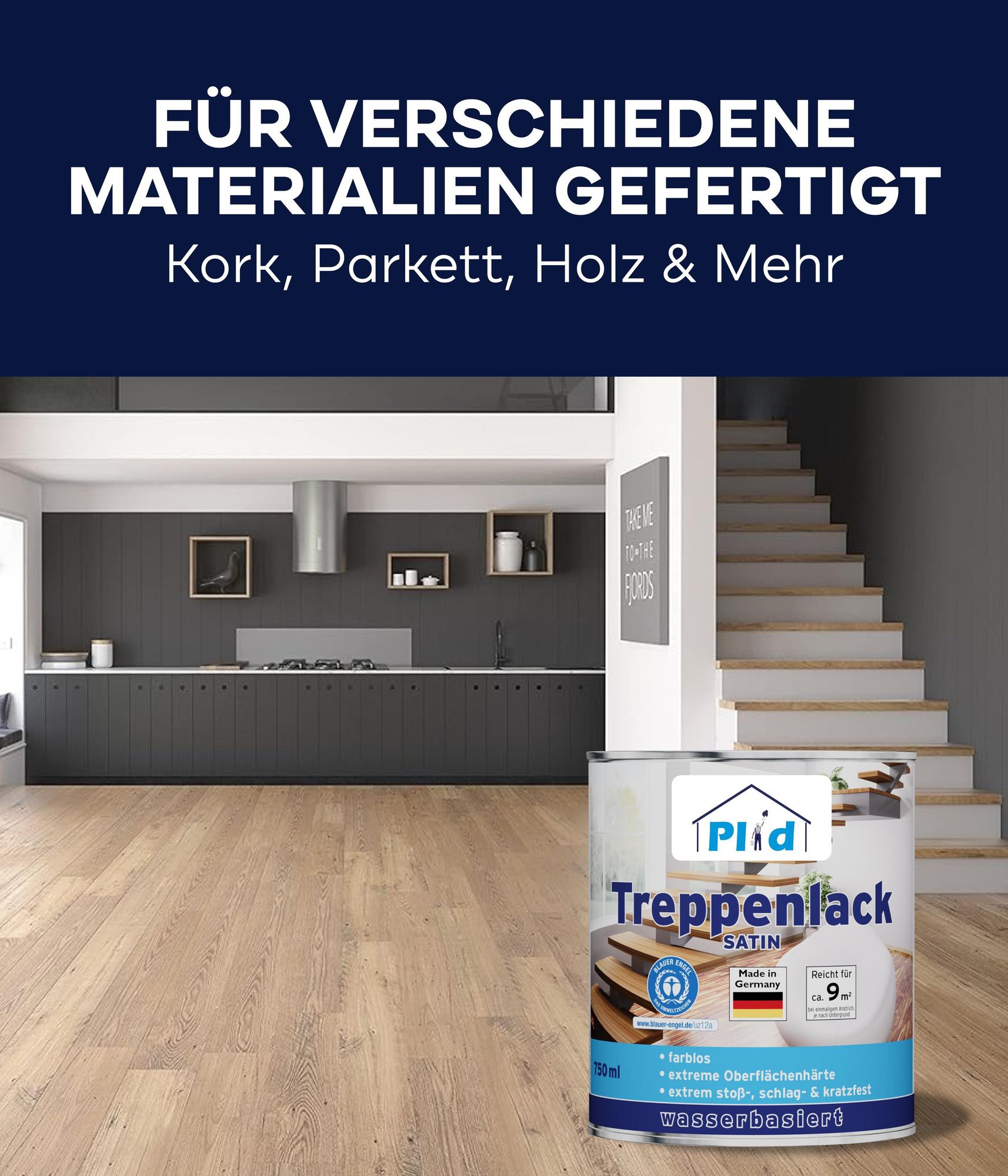 Plid® Treppenlack 1,5L Farblos Glänzend für ca. 18 m² – Treppensiegel & Klarlack für Holztreppen, Parkett & stark beanspruchte Flächen