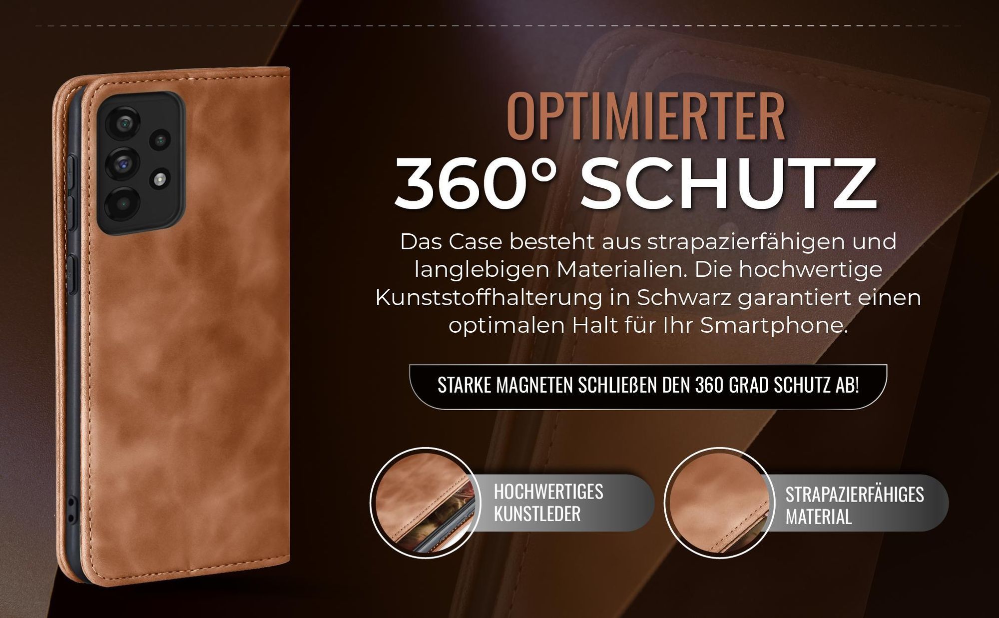 Hellbraune Handyhülle für Samsung Galaxy A73 5G mit 360 Grad Schutz