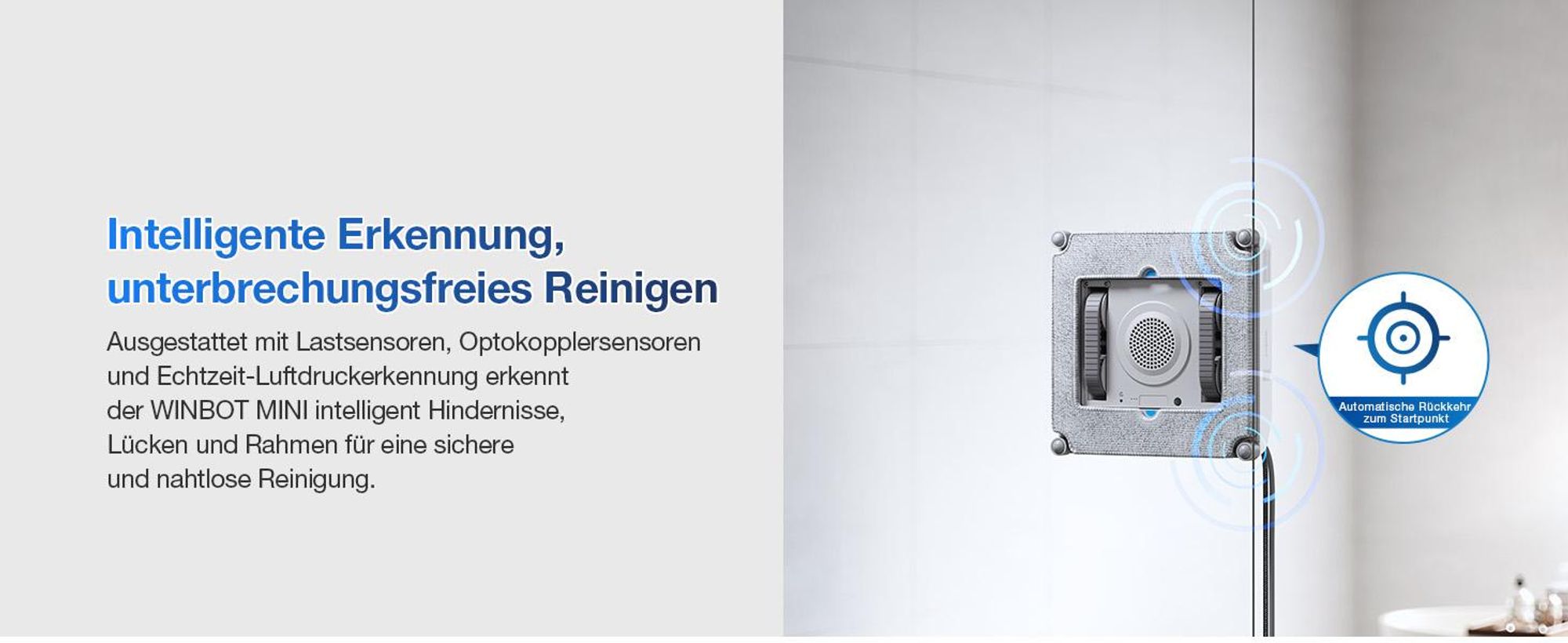 ECOVACS WINBOT Mini Fensterputzroboter Weiß, 9-Stufen-Schutzsystem, 4 Reinigungsmodi, Anti-Rutsch-System