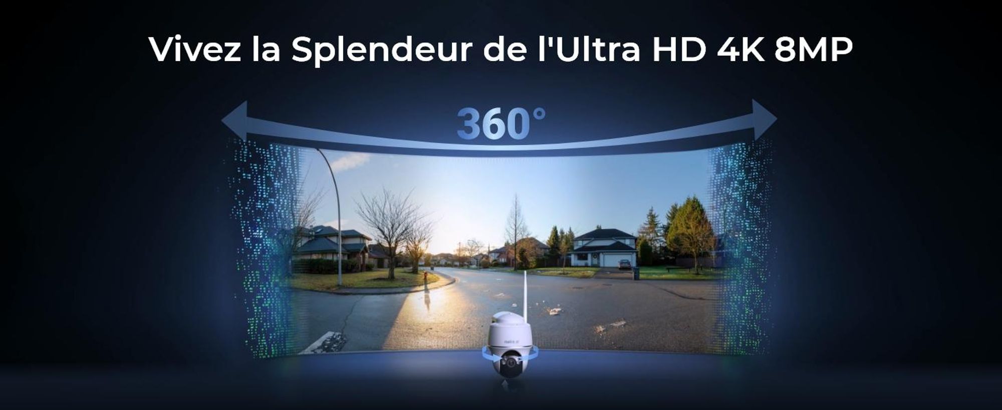 Reolink Argus PT Ultra + panneau solaire, 4K 8MP batterie caméra de surveillance extérieure, 2,4/5GHz WiFi, Pan & Tilt, vision nocturne couleur, détection intelligente, audio 2-voies