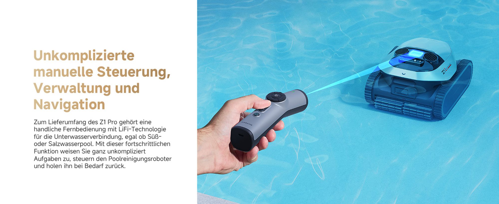 DREAME Poolroboter Z1 Pro, Hightech-Poolerkennung & Pfadplanung, hohe Saugleistung, Poolboden, Wand- & Wasserstandslinienreinigung, für Pools bis 200