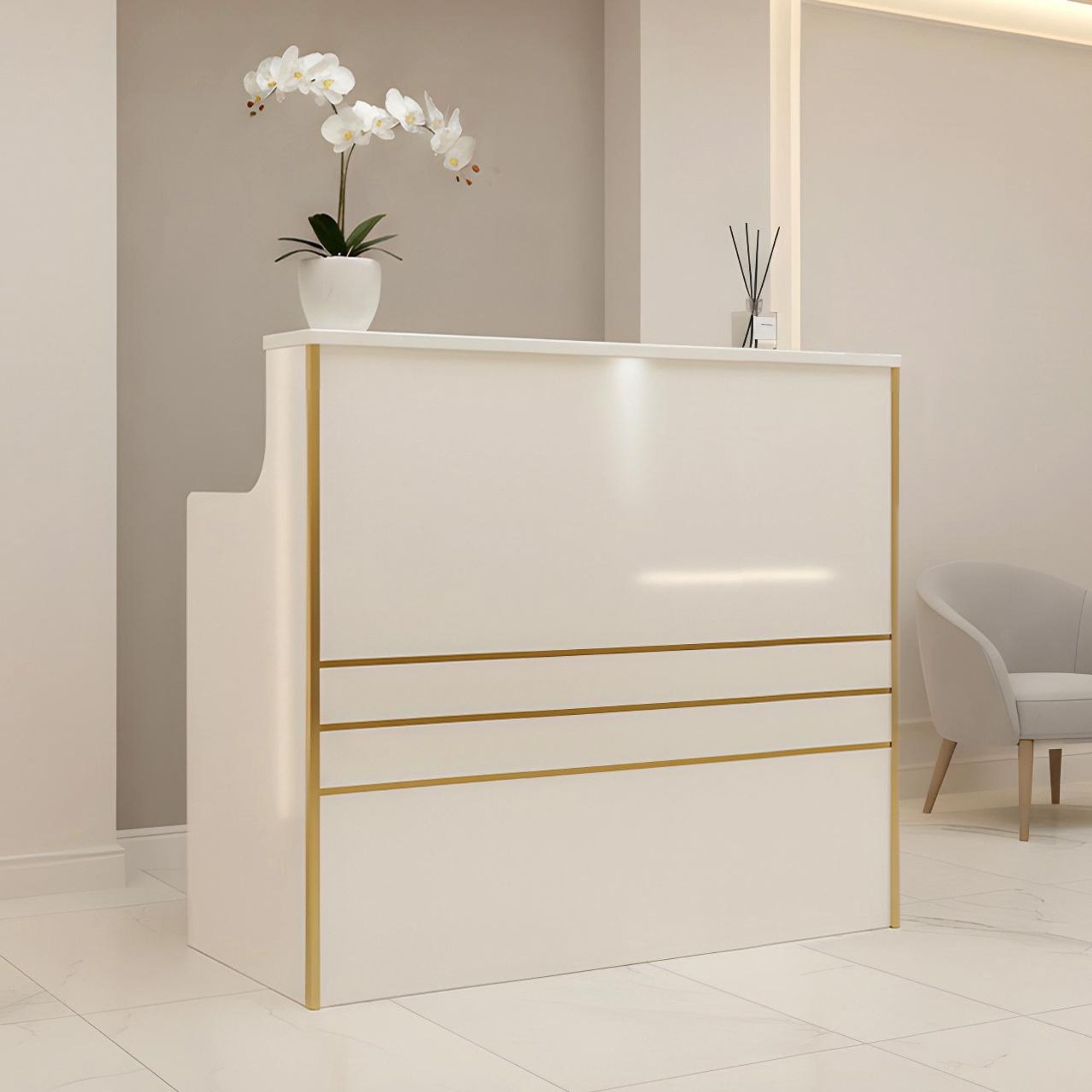 Banco reception laccato Alexa Com 120 cm per il salone da parrucchiere/centro estetica BIANCO