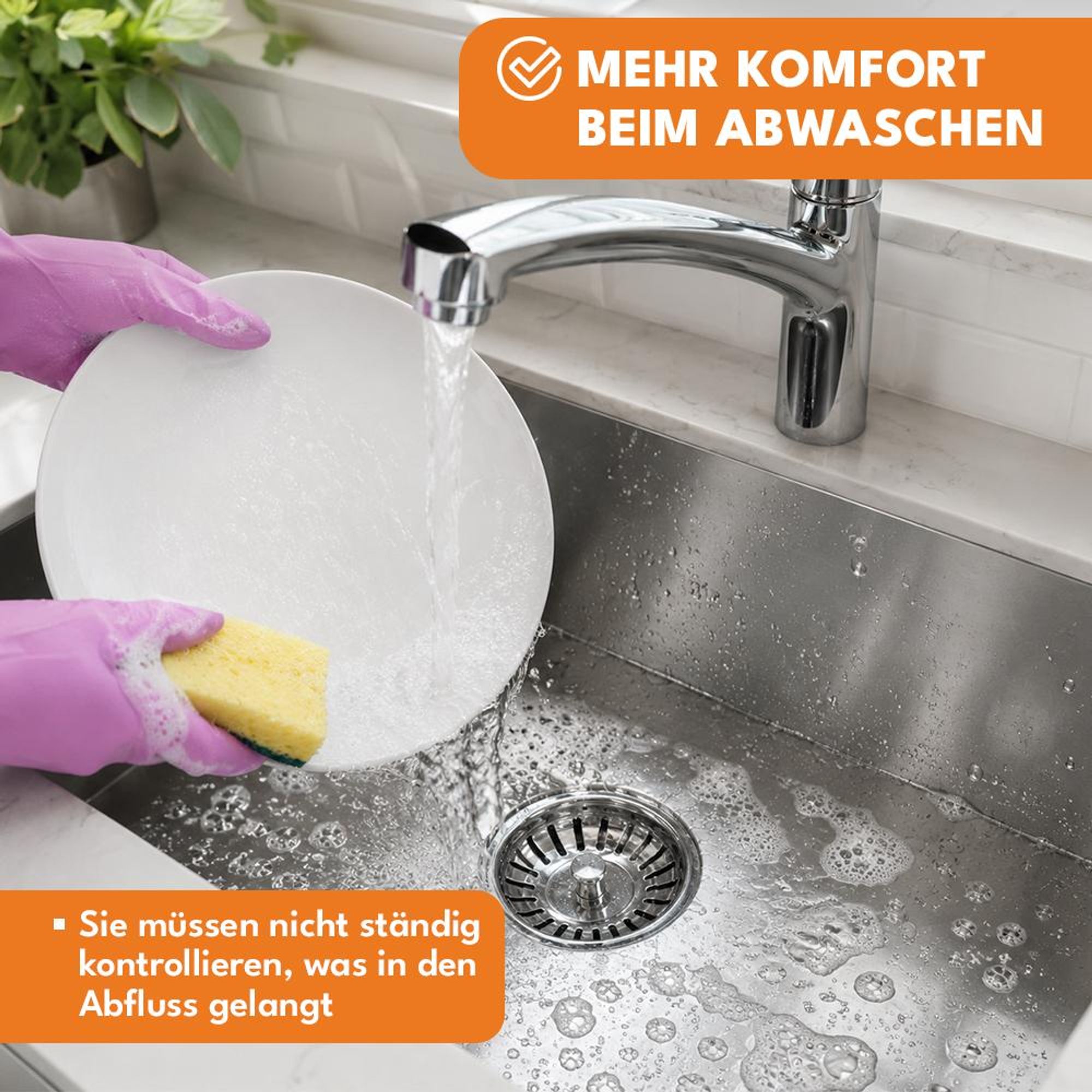 KRUMAD Siebkörbchen, Abflussstopfen mit Sieb 82 mm, Waschbeckenstöpsel aus Edelstahl, Siebkörbchen für Spülbecken, Ablaufstopfen, Spülenstopfen Küche