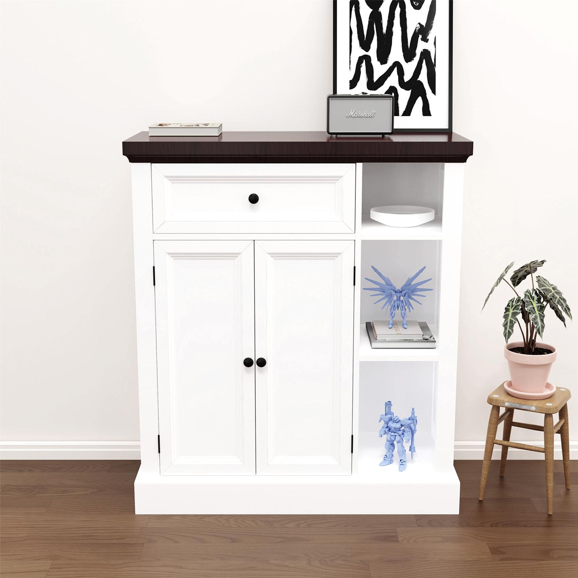 OYAJIA Badkommode Badezimmerschrank mit Schublade & verstellbaren Einlegeböden Unterschrank Badschrank Badezimmermöbel, 75 x 30 x 80 cm