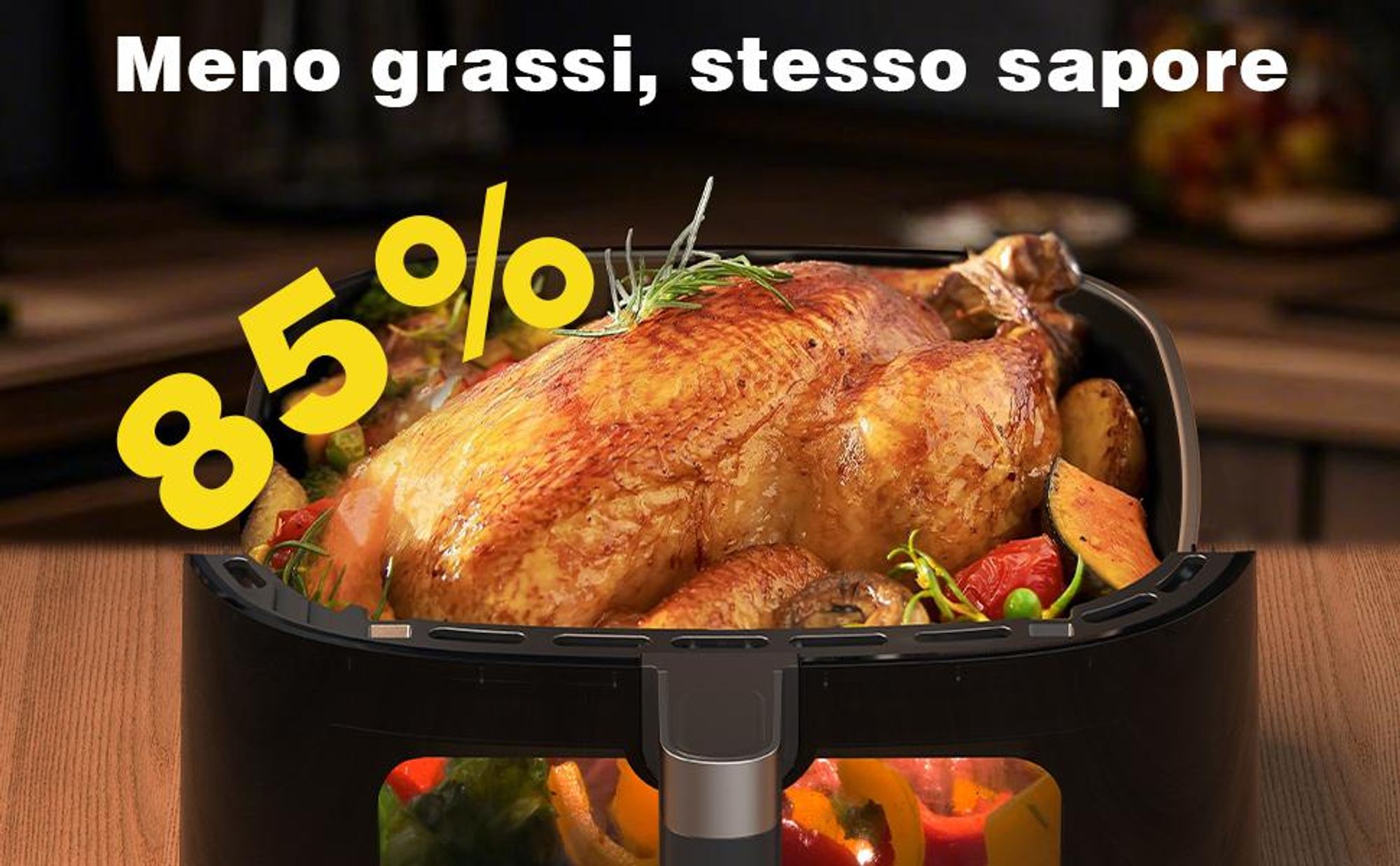Friggitrice ad aria visibile 9L 2350W, schermo touch, circolazione aria 360°, 9 programmi automatici, display LED, grigliatura e cottura